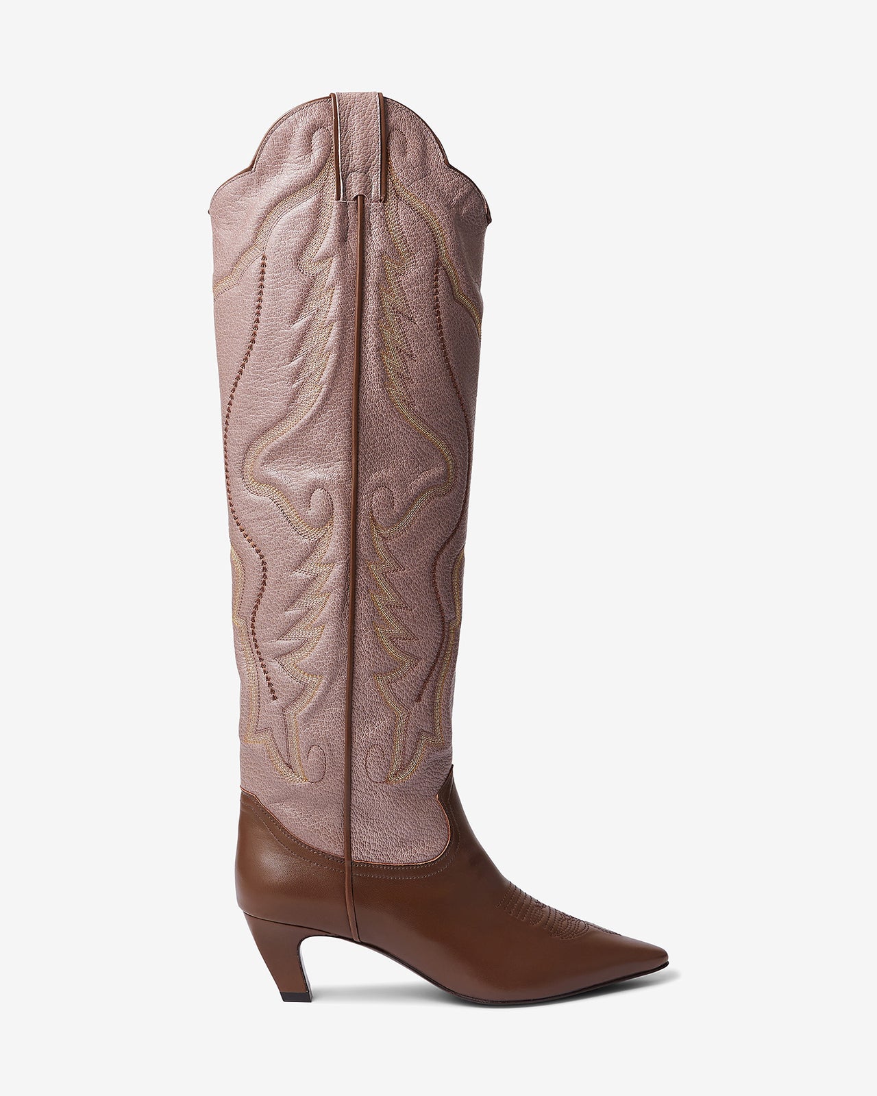 Bottes hautes western en cuir marron rose - Chaussures Mes Demoiselles - Image 3