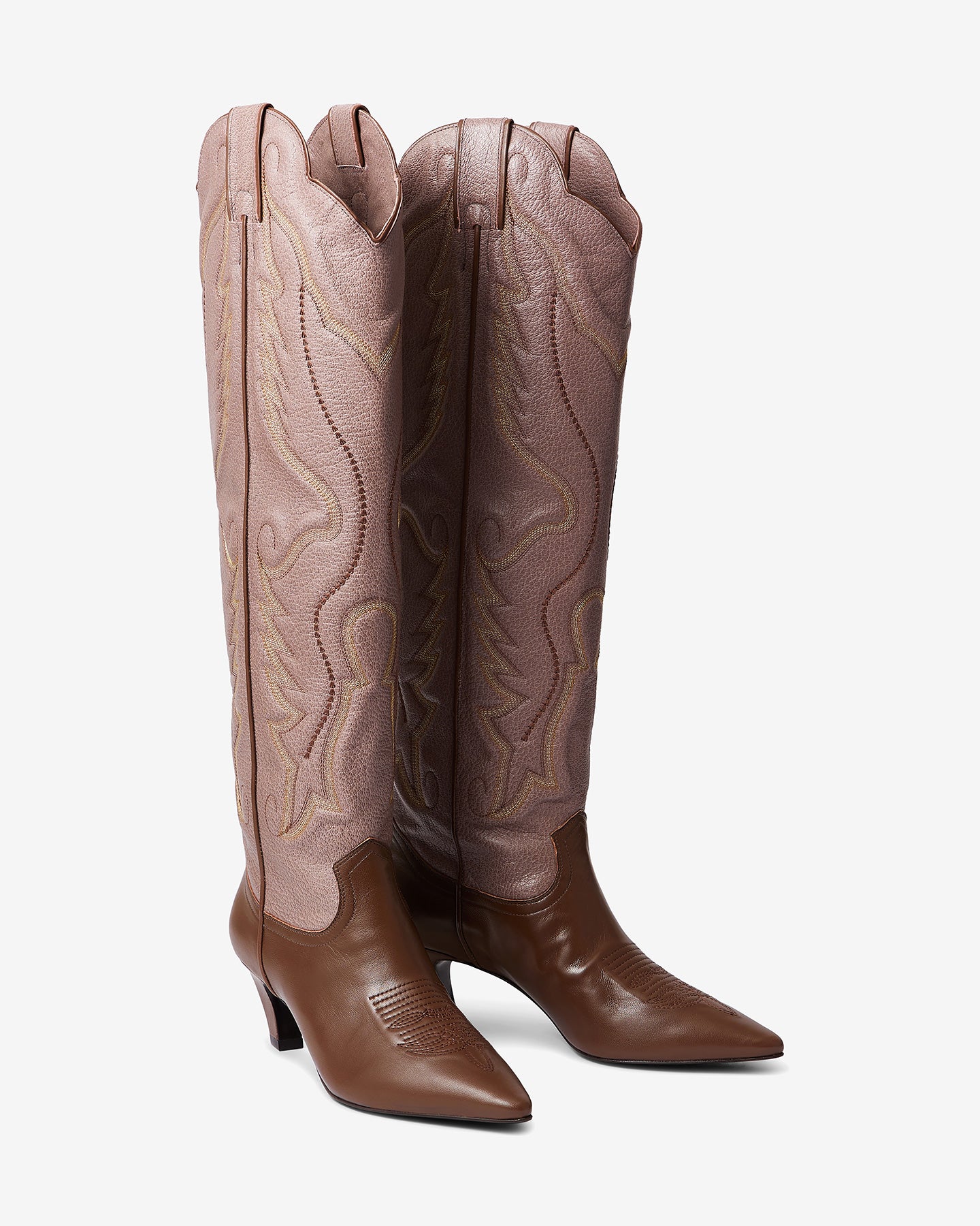 Chaussures Lora - Rose : Bottes hautes western en cuir marron rose Mes Demoiselles
