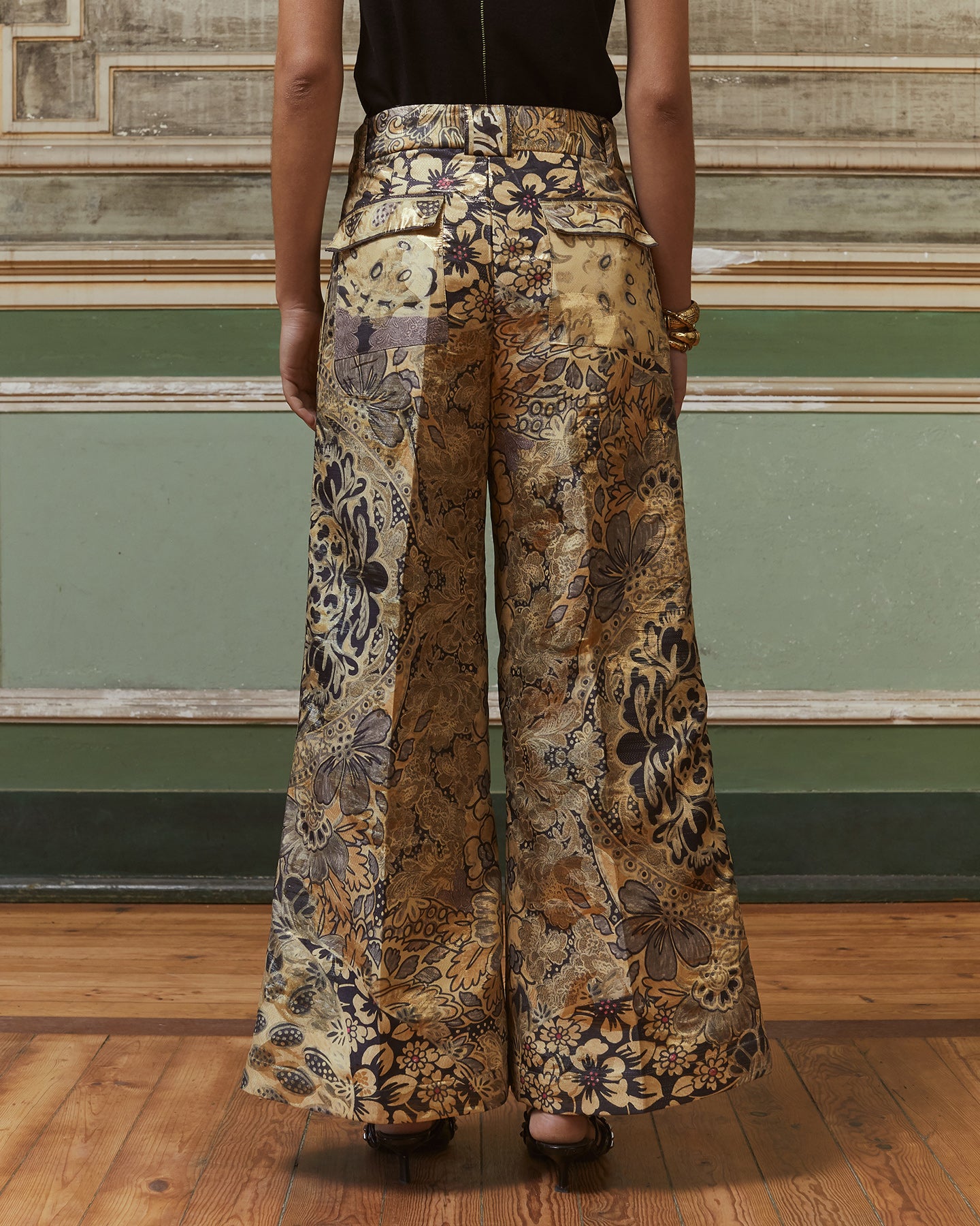Pantalon Beauty - Jaune : Pantalon en jacquard lurex imprimé Mes Demoiselles