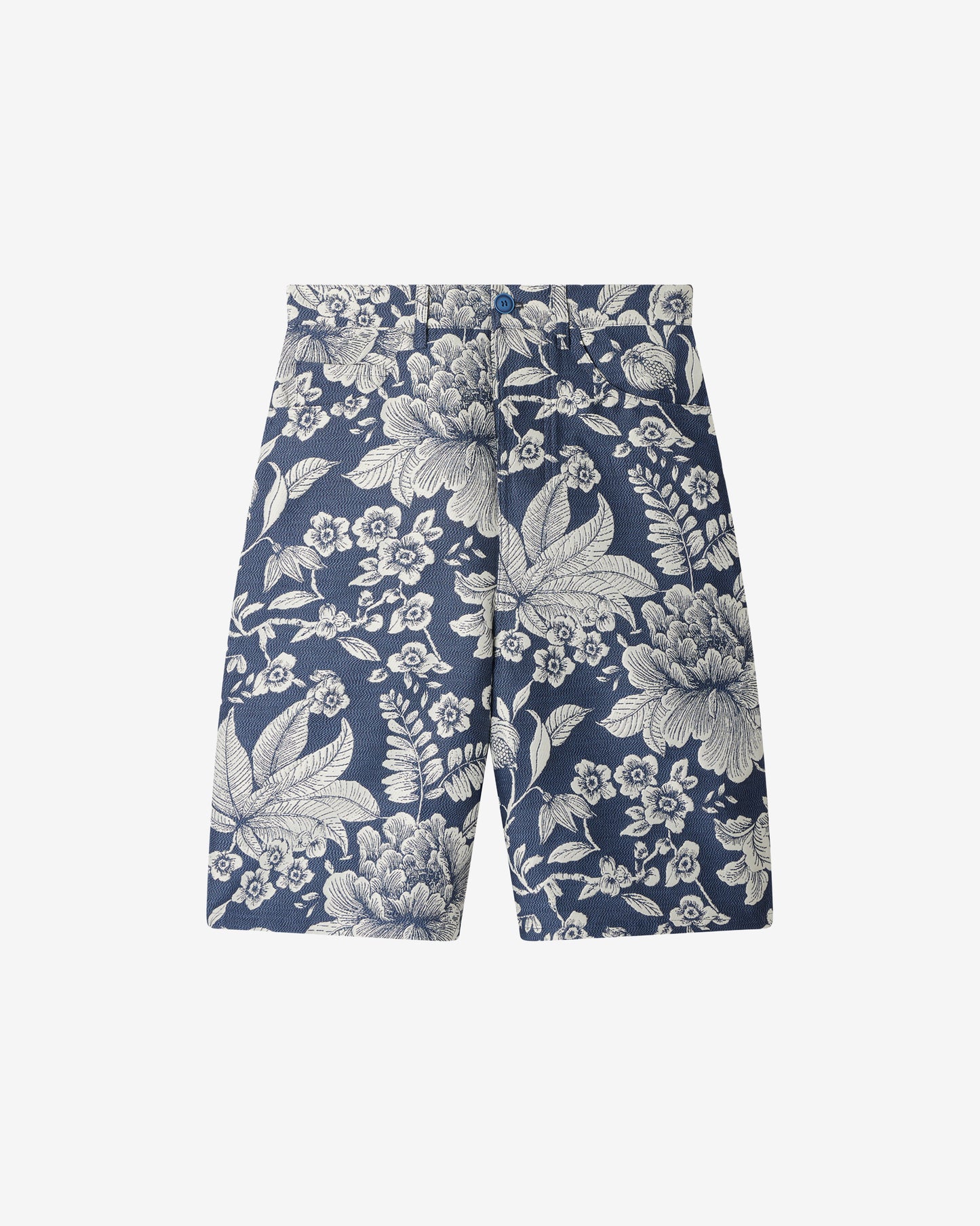 Bermuda Didi - Bleu : Bermuda long en tissu jacquard denim bleu et écru Mes Demoiselles
