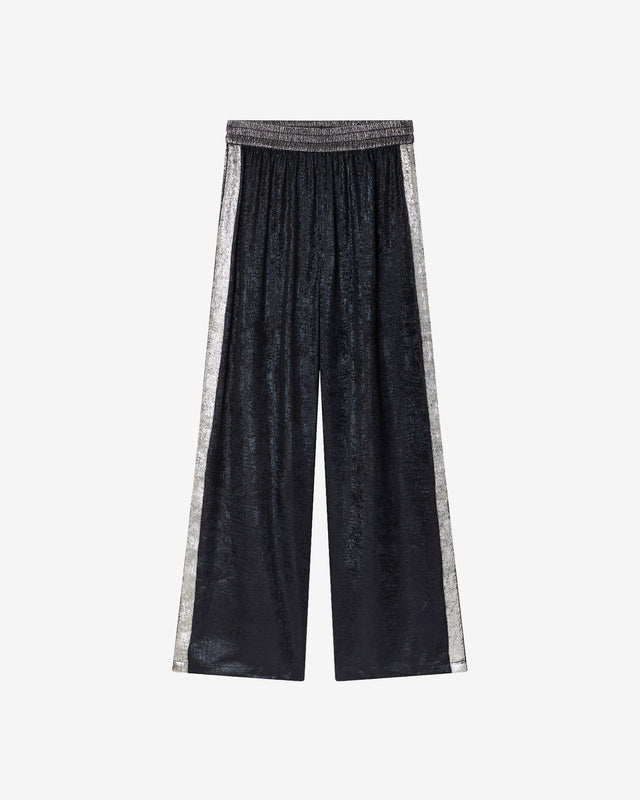 Pantalon Sirene - Noir : Pantalon souple brillant avec bandes latérales Mes Demoiselles - Dernière image