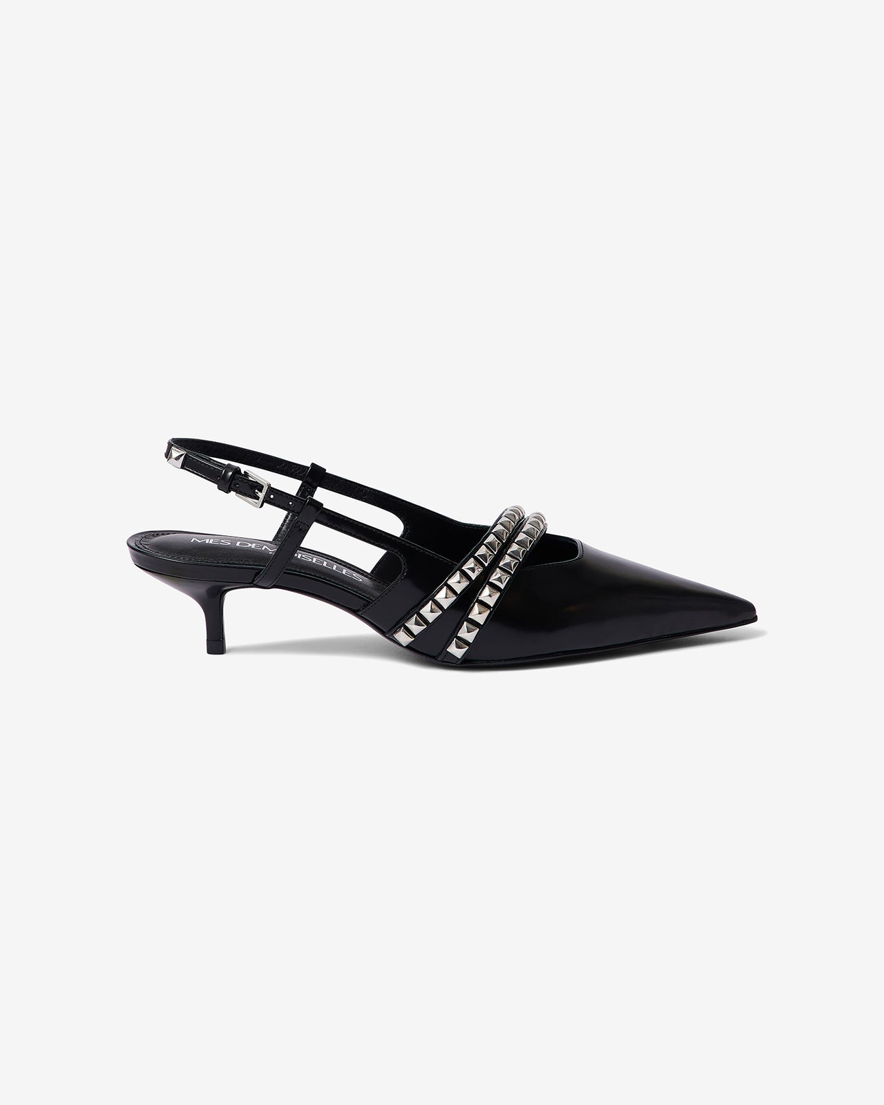 Escarpins en cuir noir avec brides argentées - Chaussures Mes Demoiselles - Image 2