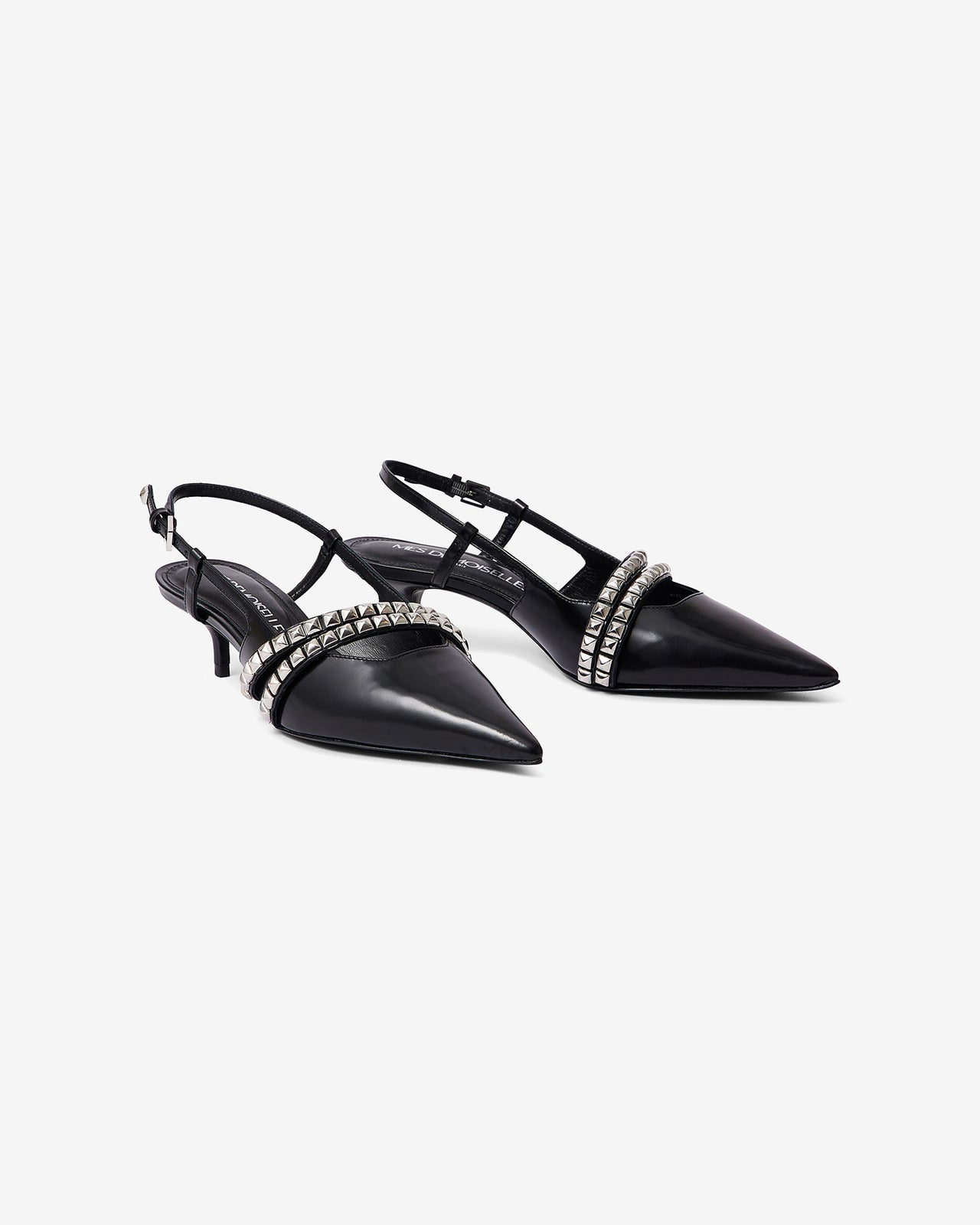 Escarpins en cuir noir avec brides argentées - Chaussures Mes Demoiselles - Image 3