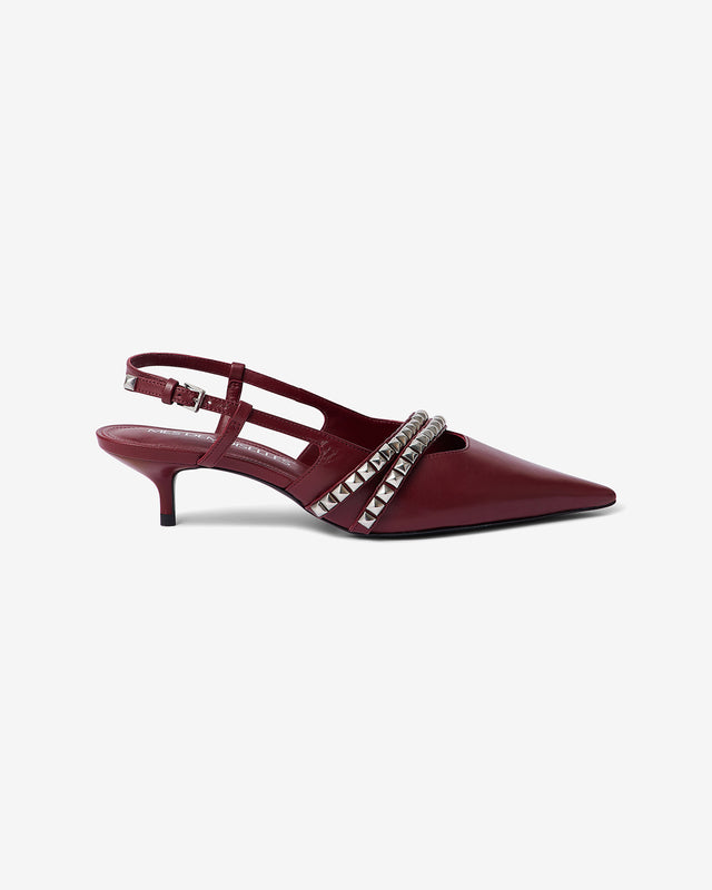 Escarpins en cuir bordeaux avec brides argentées - Chaussures Mes Demoiselles - Image 2