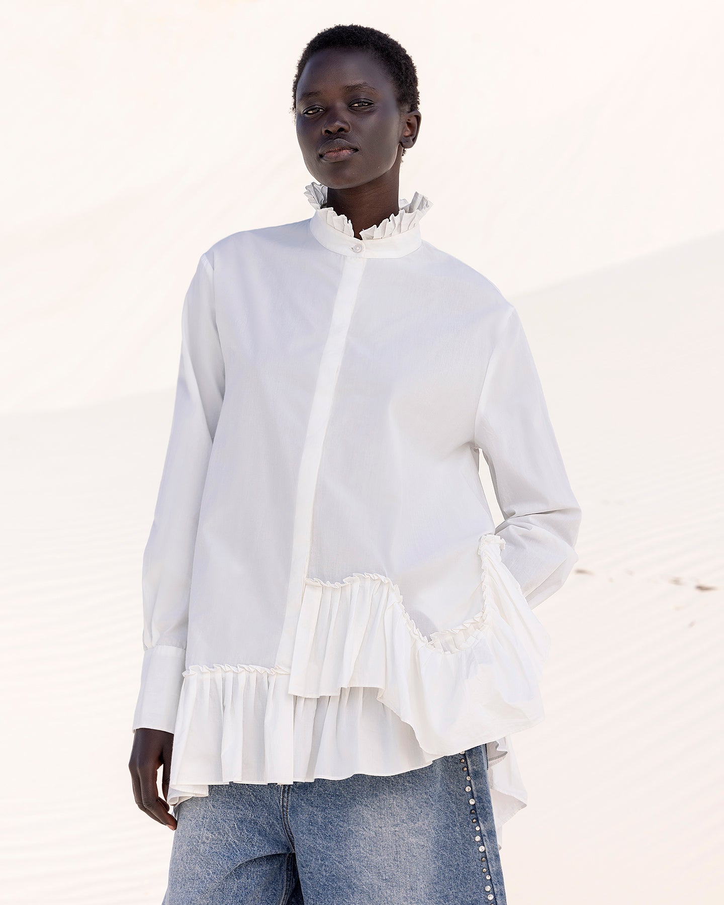 Chemise Cora - Blanc : Chemise déstructurée en popeline de coton blanche Mes Demoiselles