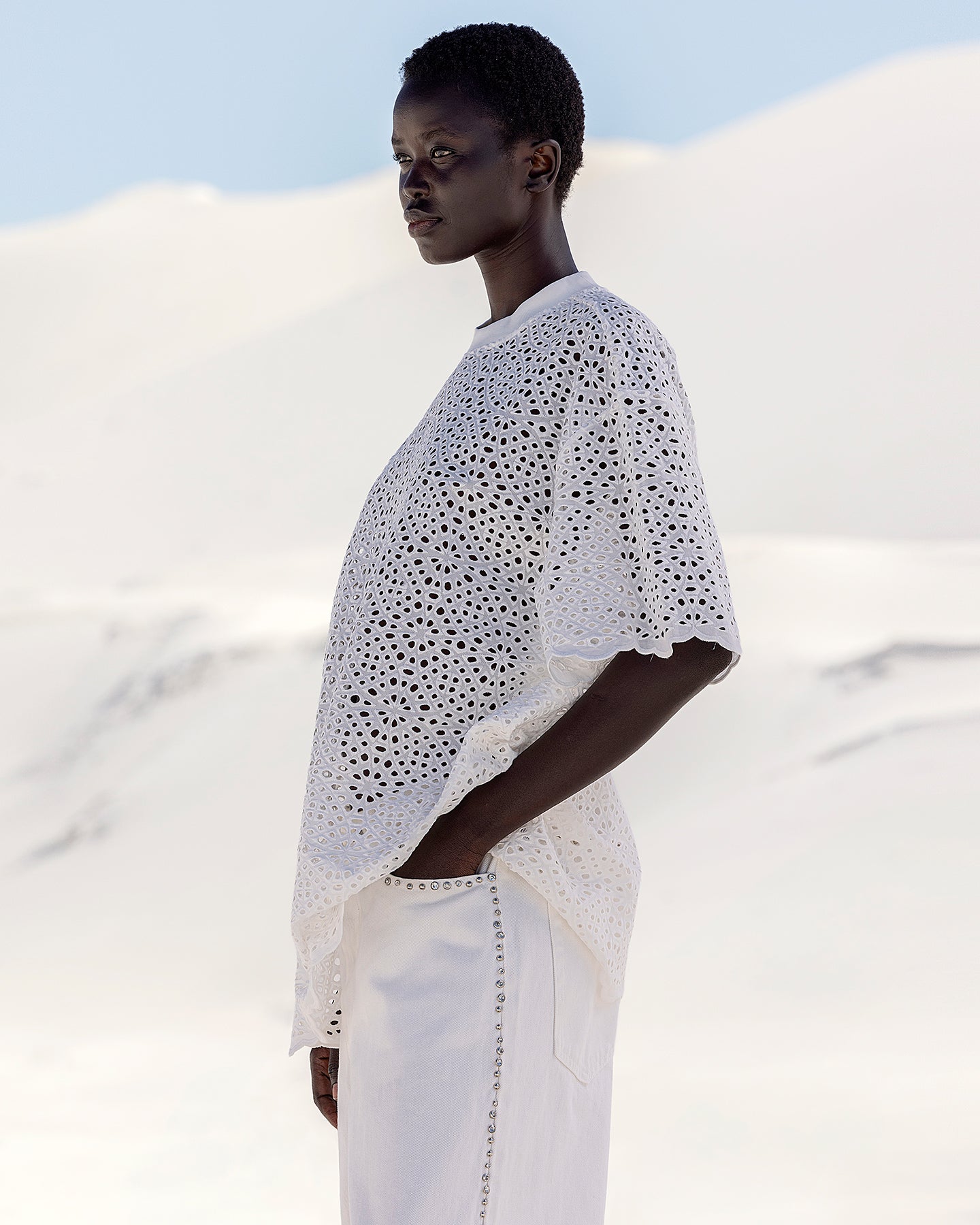 Top Rodesian - Blanc : Long tee - shirt en broderie anglaise blanche Mes Demoiselles