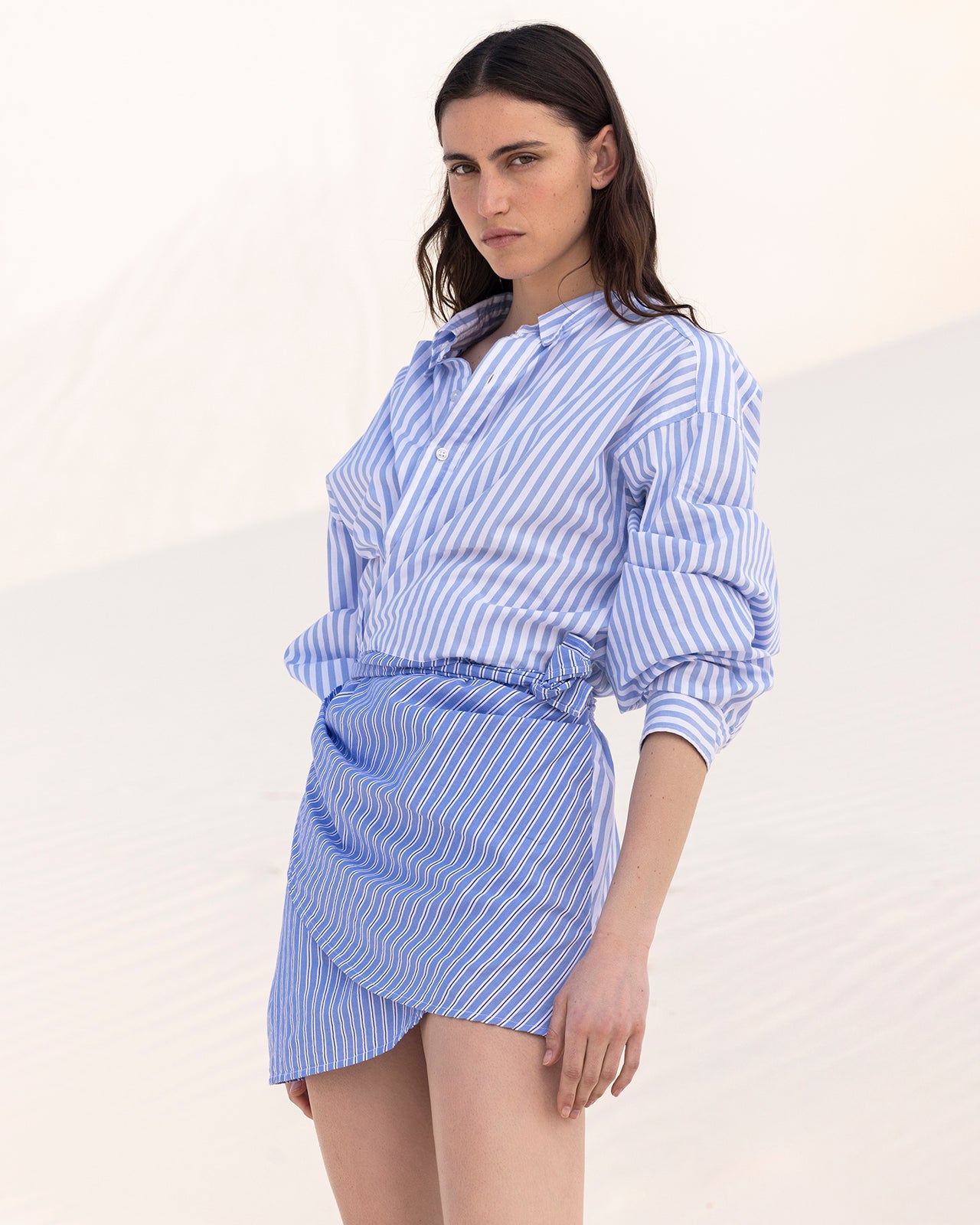 Robe Patric - Bleu : Robe courte en popeline de coton bleu rayée Mes Demoiselles - Image 5
