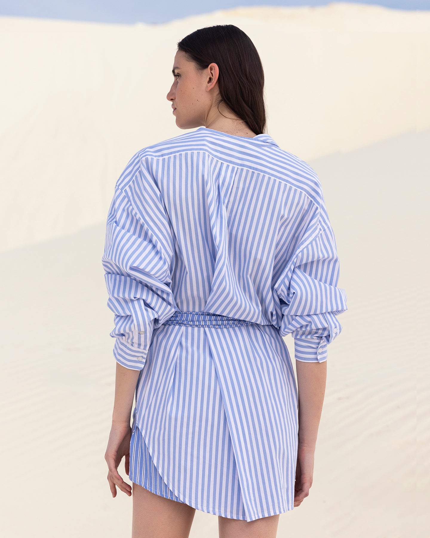 Robe Patric - Bleu : Robe courte en popeline de coton bleu rayée Mes Demoiselles
