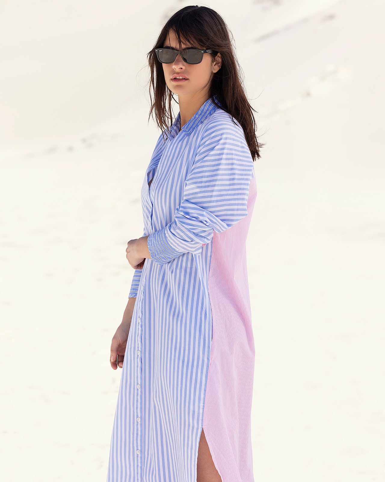 Robe Pastel - Bleu : Robe chemise en popeline de coton rayé bleu et rose Mes Demoiselles - Image 4