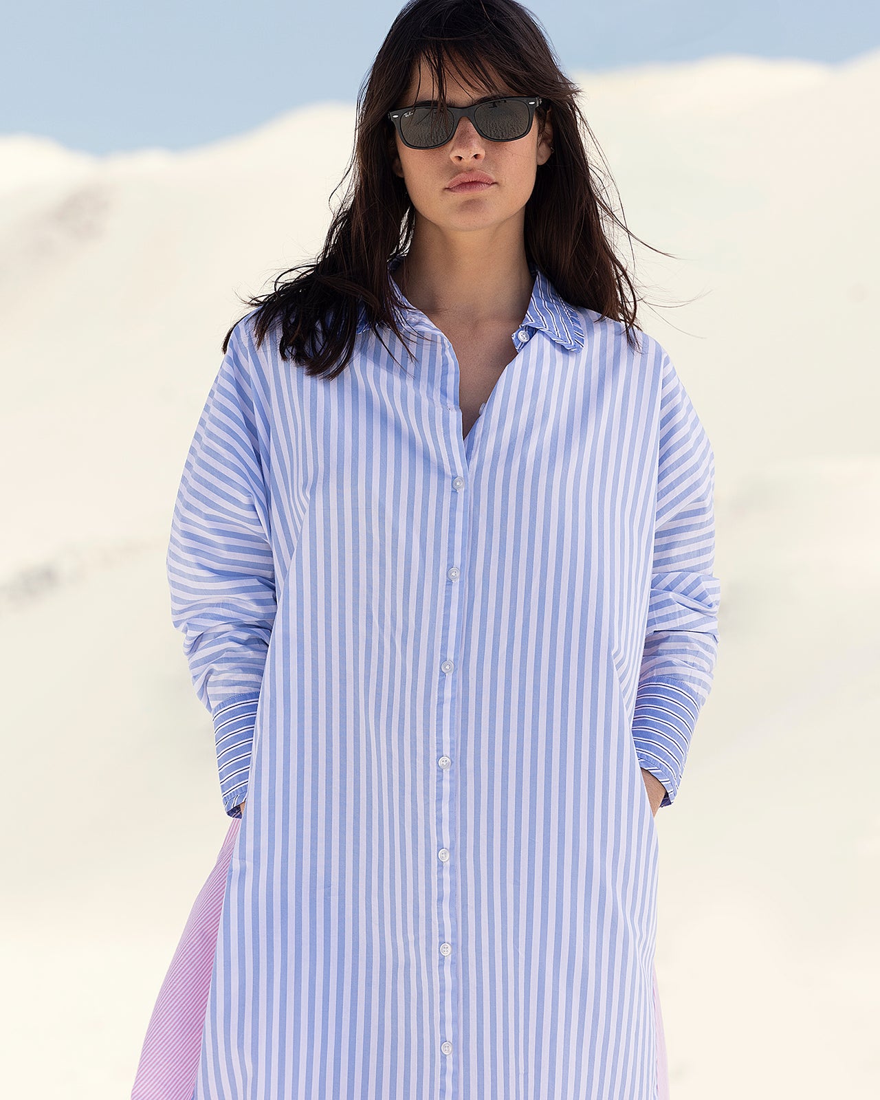 Robe Pastel - Bleu : Robe chemise en popeline de coton rayé bleu et rose Mes Demoiselles - Image 5