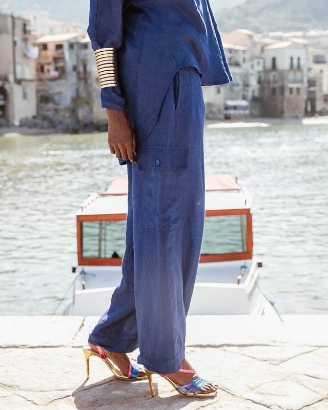 Pantalon souple en toile de lin bleu klein - Pantalons & combinaisons Mes Demoiselles - Image 2