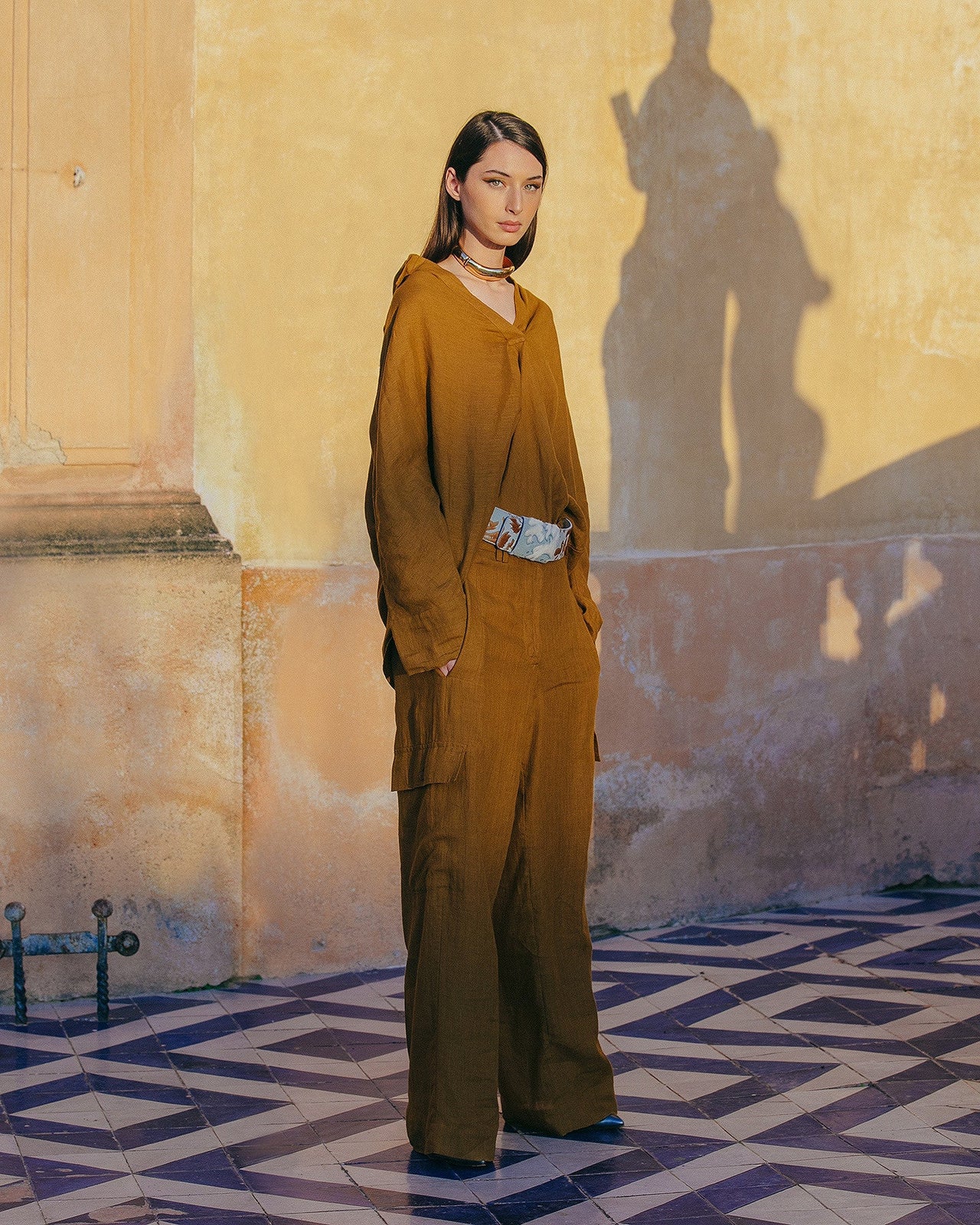 Pantalon Cyr - Bronze : Pantalon souple en toile de lin bronze Mes Demoiselles - Image 4