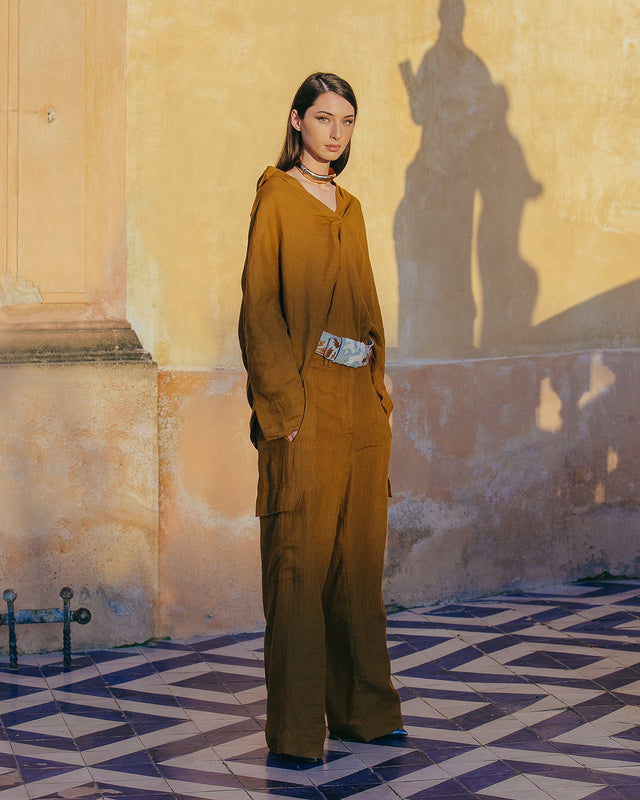 Pantalon Cyr - Bronze : Pantalon souple en toile de lin bronze Mes Demoiselles - Image 3