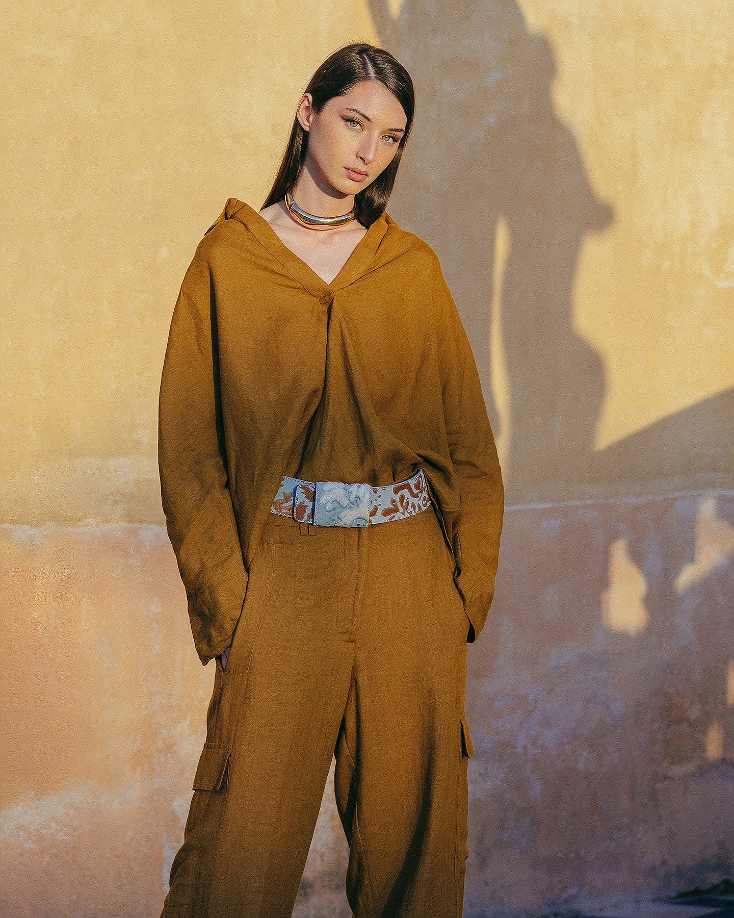 Pantalon Cyr - Bronze : Pantalon souple en toile de lin bronze Mes Demoiselles