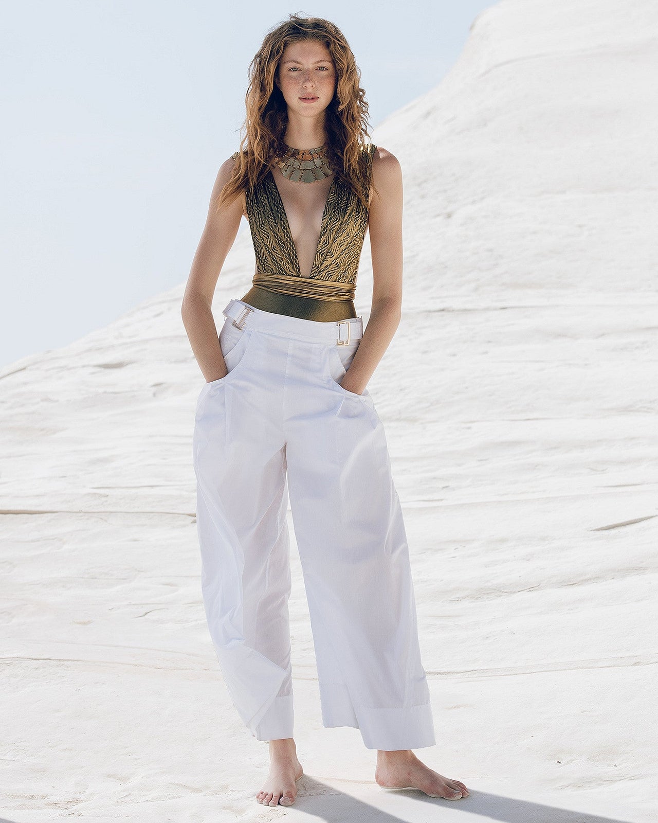 Pantalon large en popeline craquante blanche - Pantalons & combinaisons Mes Demoiselles - Image 1