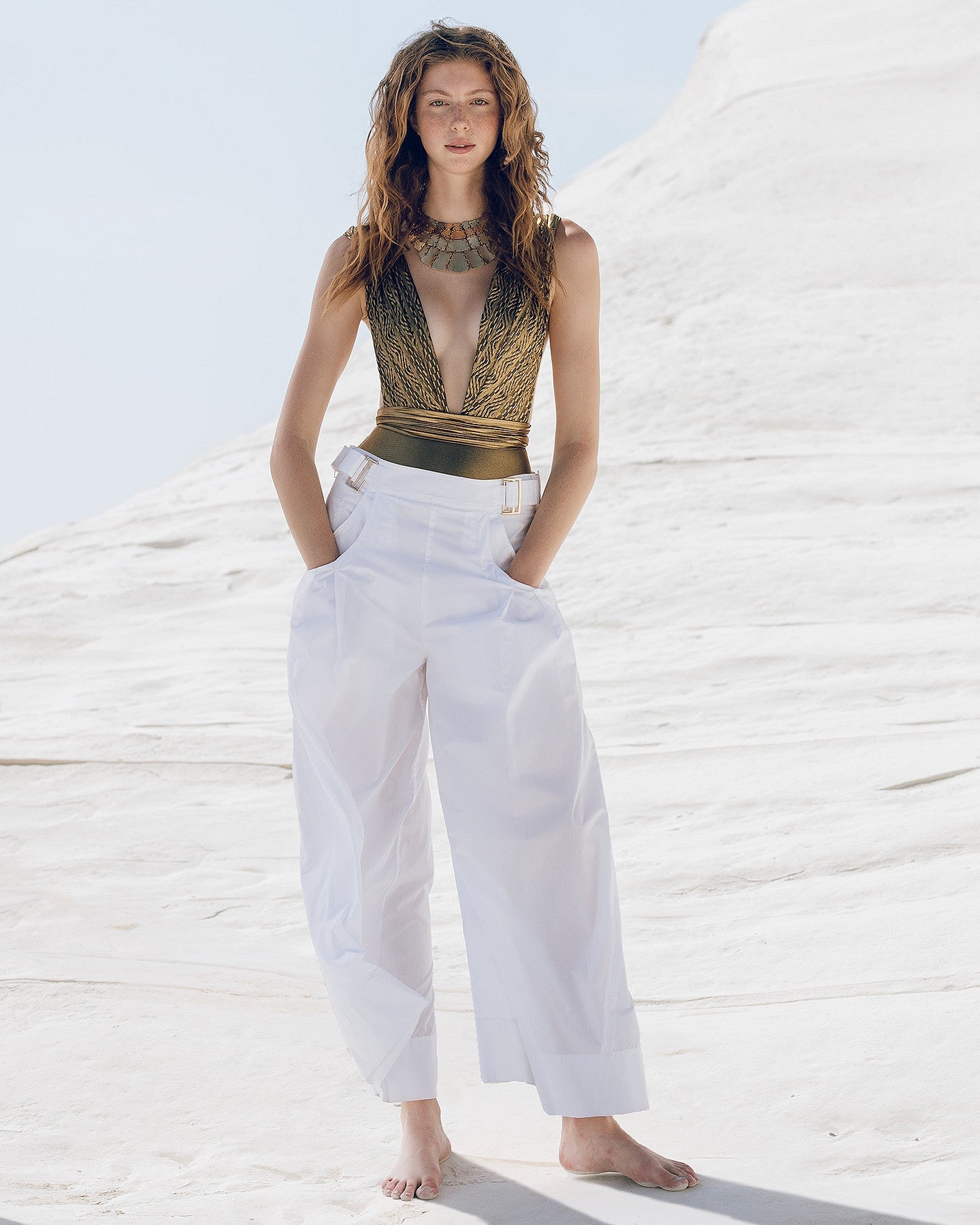Pantalon large en popeline craquante blanche - Pantalons & combinaisons Mes Demoiselles