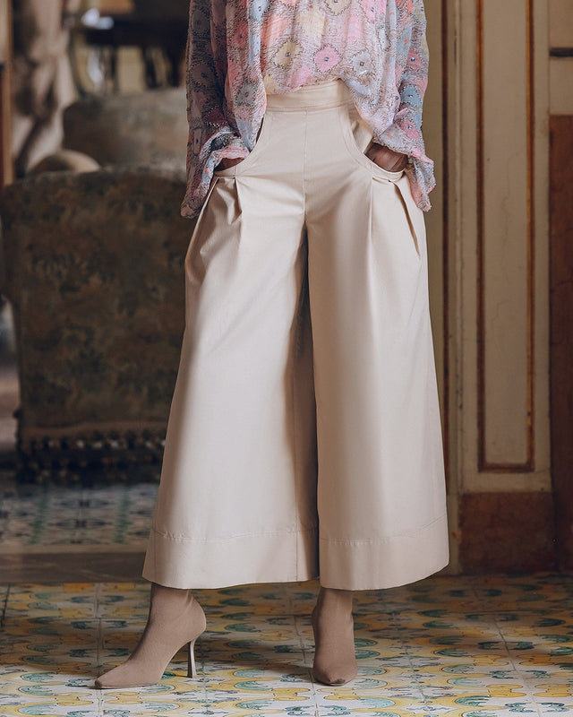 Pantalon large en popeline craquante sable - Pantalons & combinaisons Mes Demoiselles - Image 2
