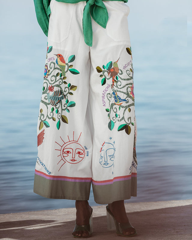 Pantalon large et long en popeline brodée - Pantalons & combinaisons Mes Demoiselles - Image 2