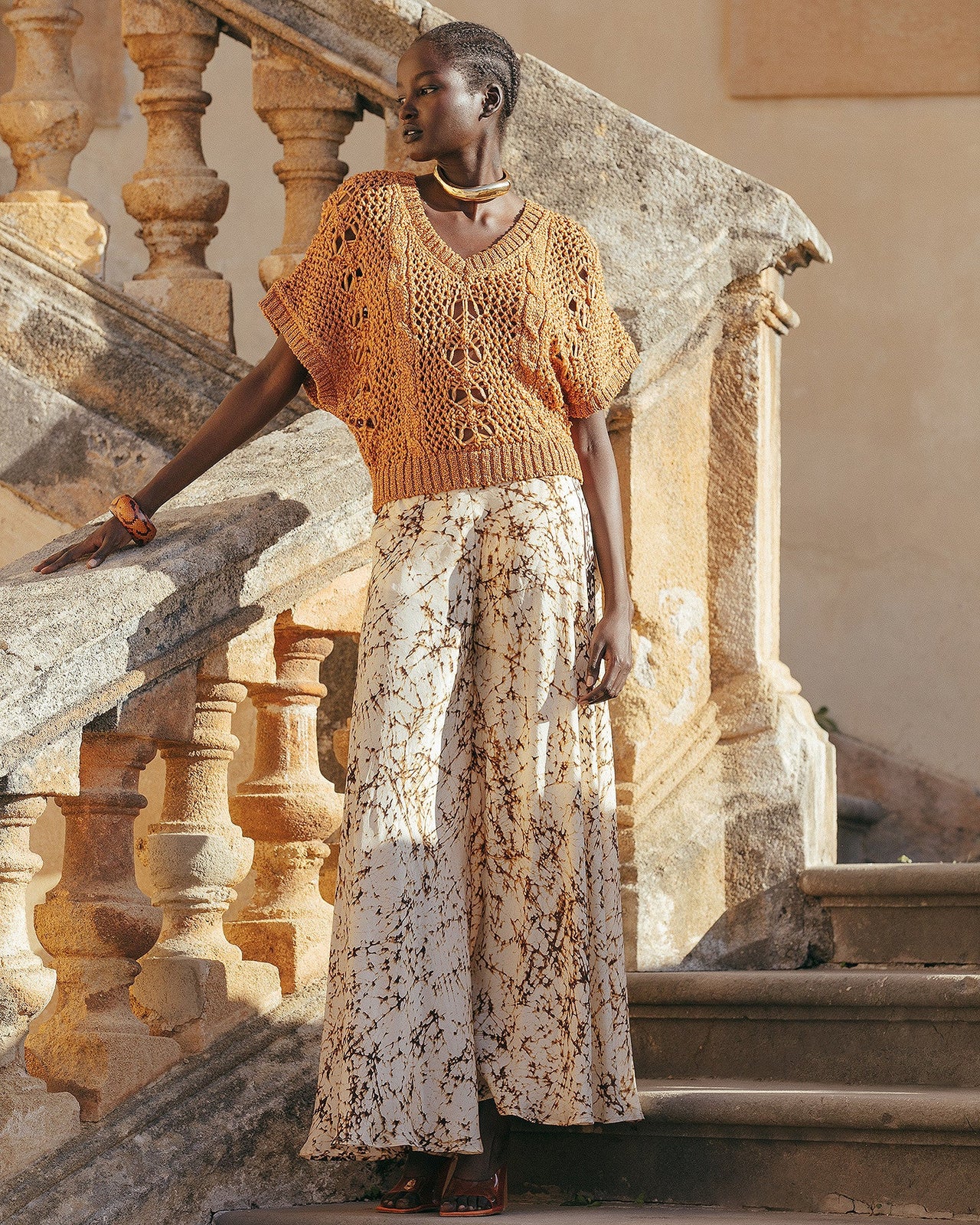 Tricot en tissage ajouré ocre - Pulls & gilets Mes Demoiselles - Image 1