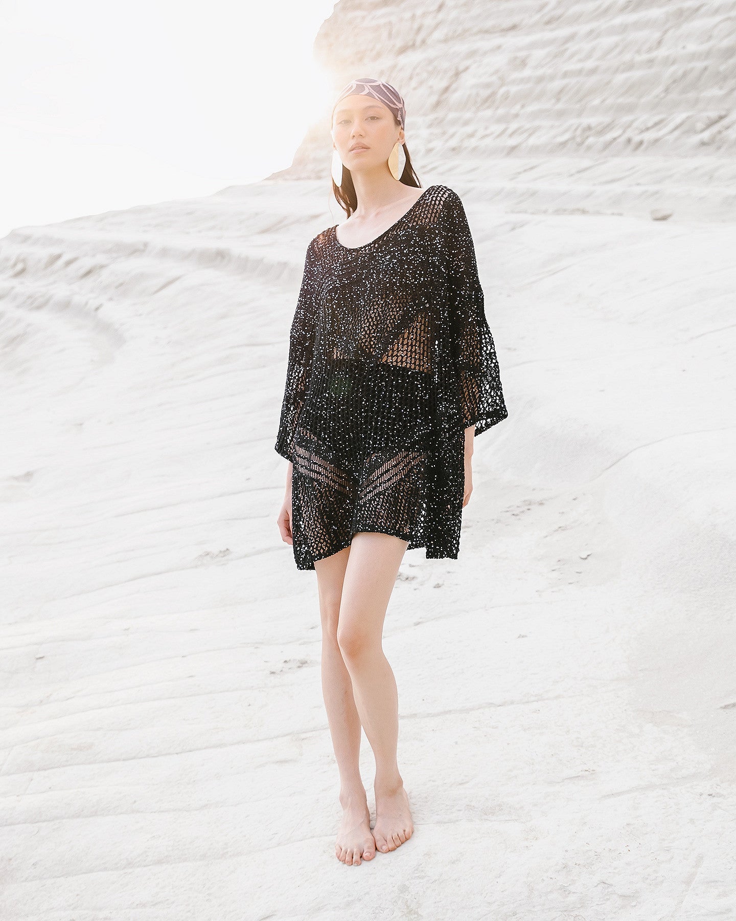 Sweater en maille ajourées et pailletées noires - Pulls & gilets Mes Demoiselles