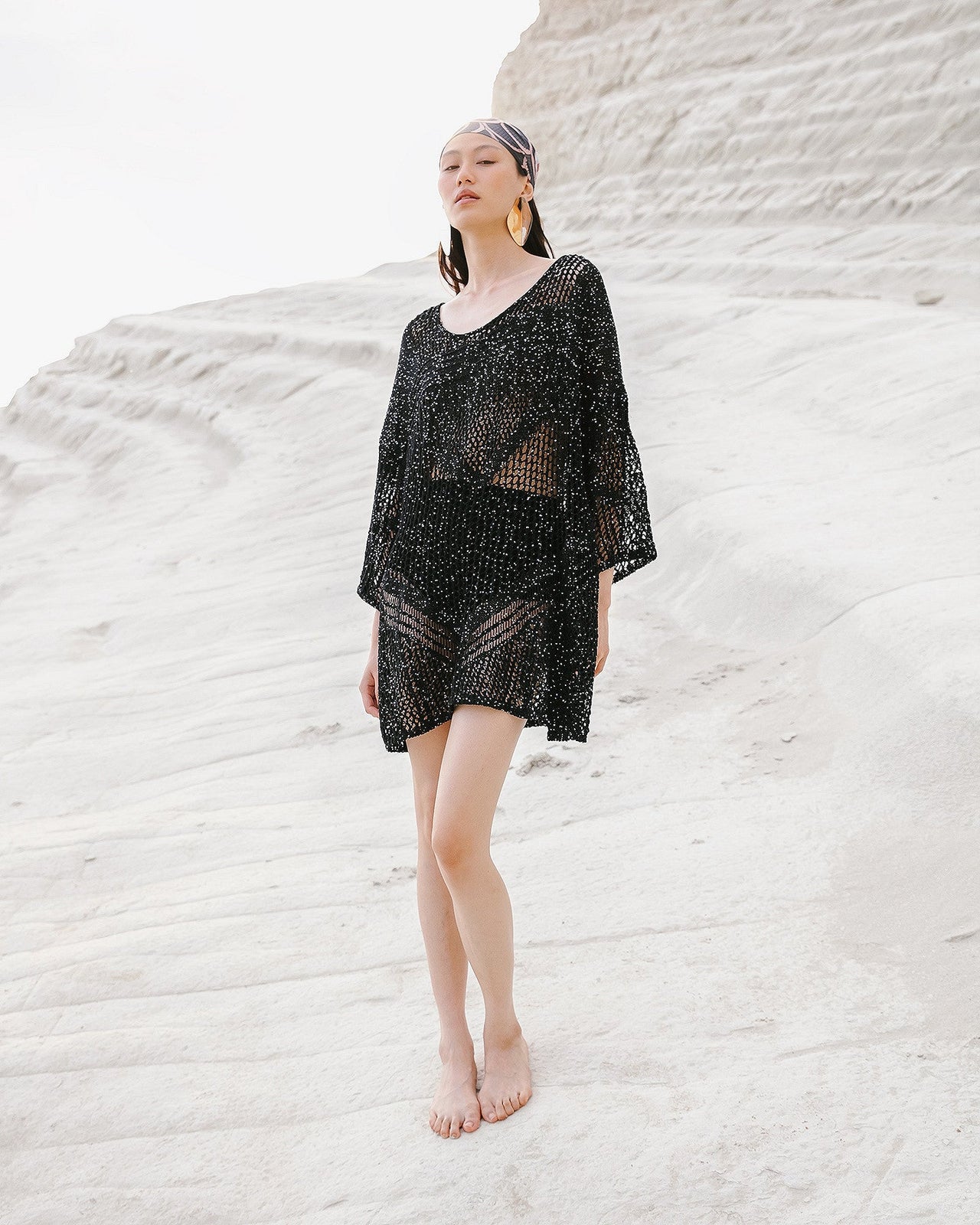 Pull Star - Noir : Sweater en maille ajourées et pailletées noires Mes Demoiselles - Image 6