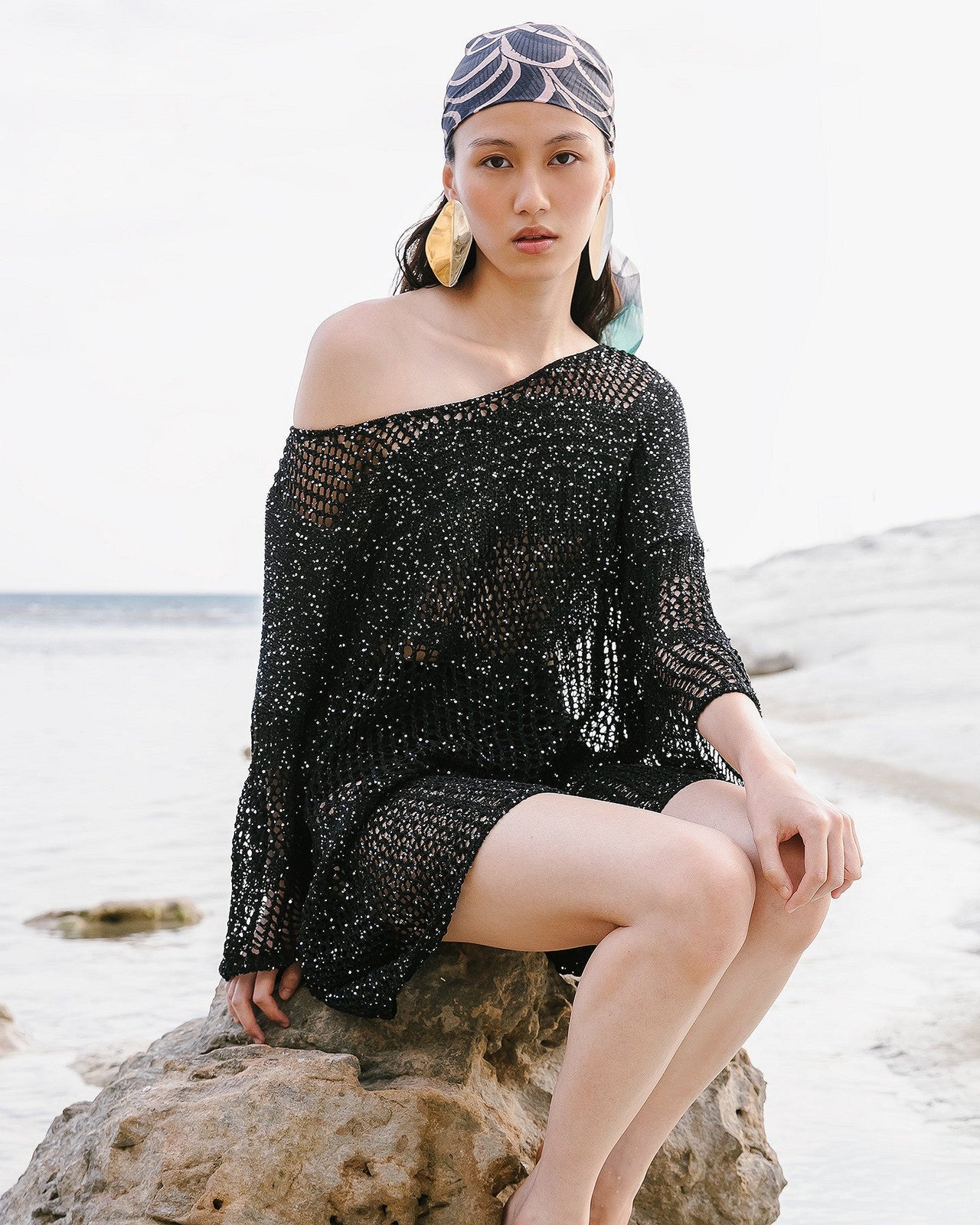 Pull Star - Noir : Sweater en maille ajourées et pailletées noires Mes Demoiselles - Image 7