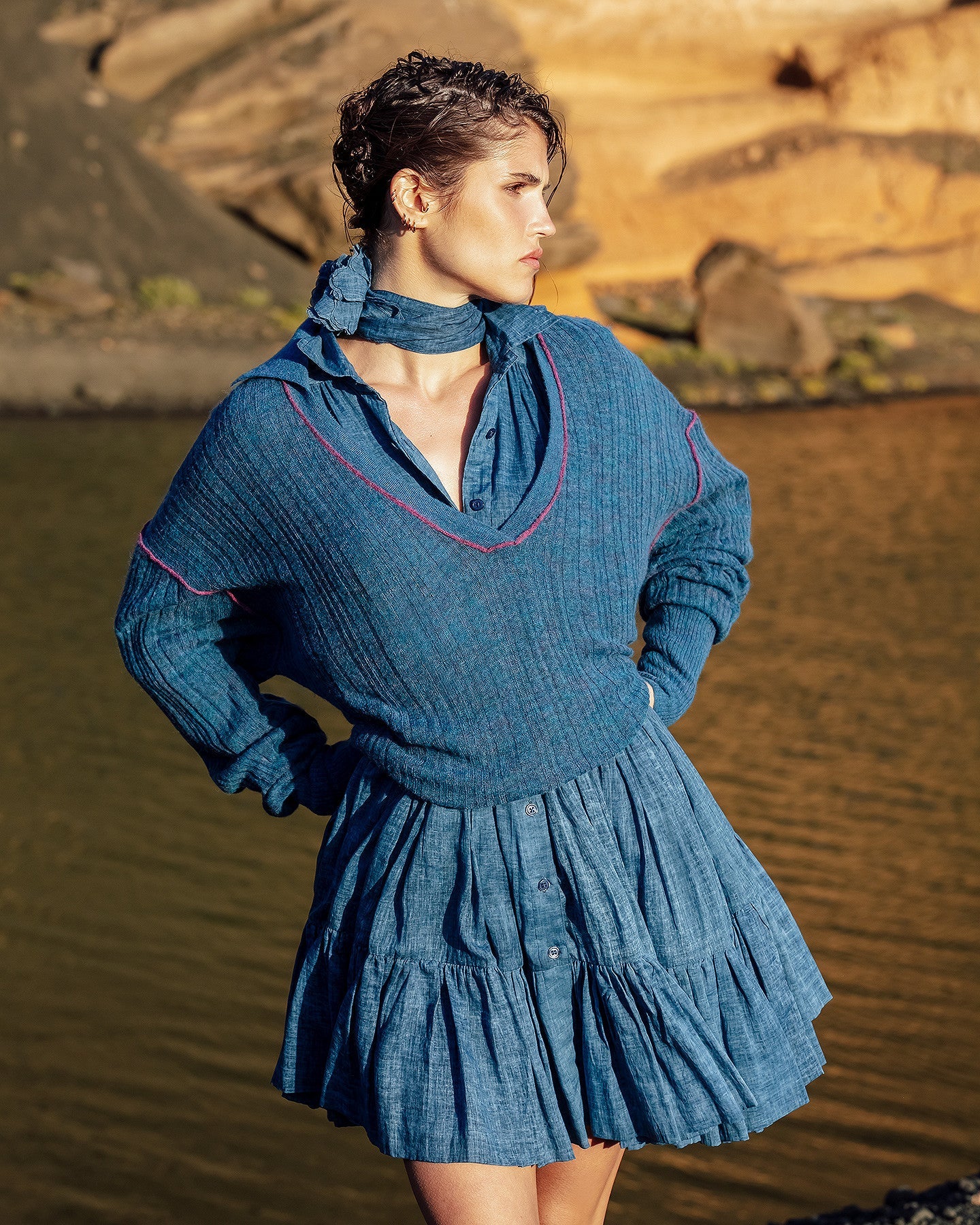 Pull polo en alpaga, côtes irrégulières, piping coloré - Pulls & gilets Mes Demoiselles