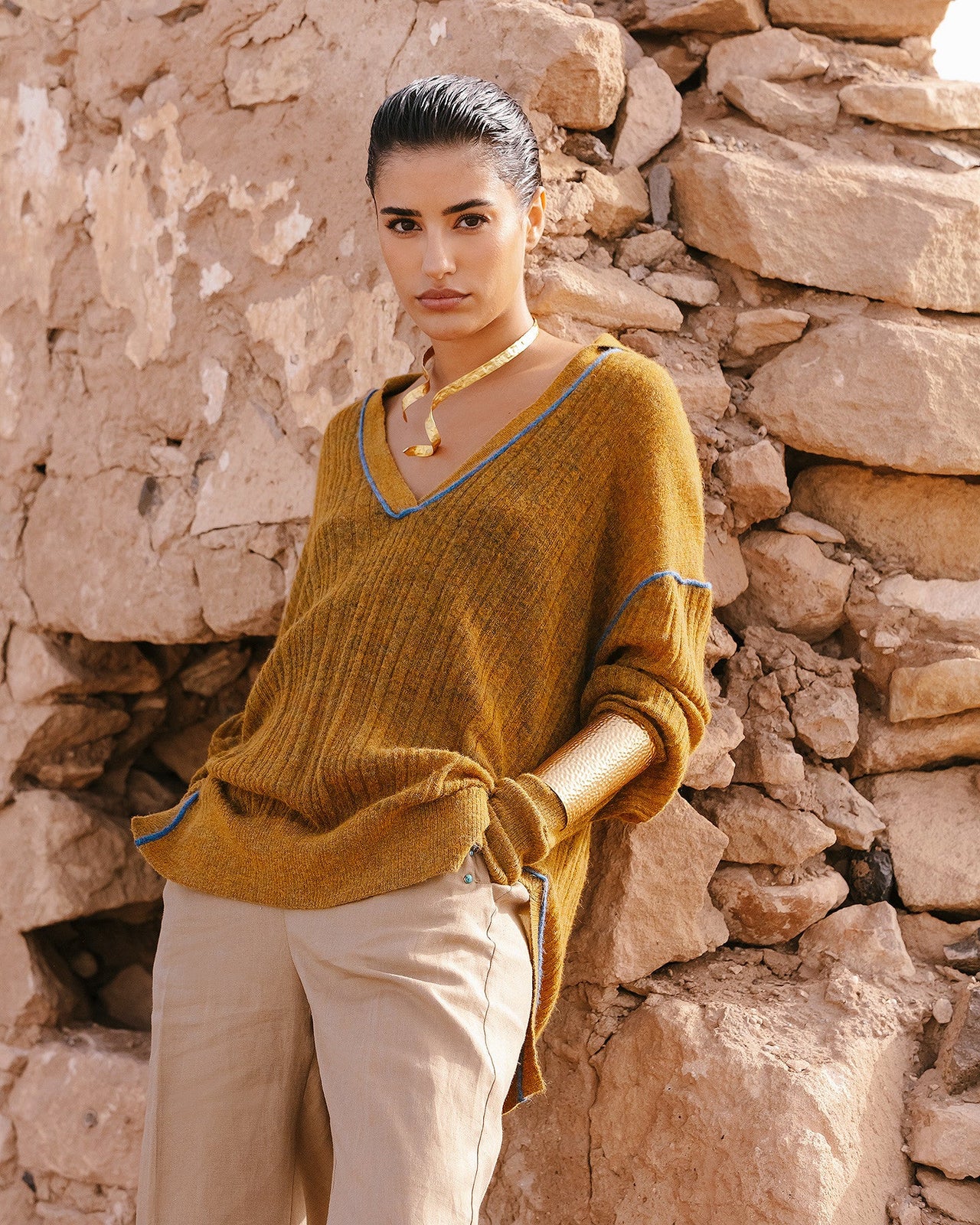 Pull Takuya - Jaune : Pull polo Mes Demoiselles en mélange alpaga, côtes irrégulières Mes Demoiselles - Image 5
