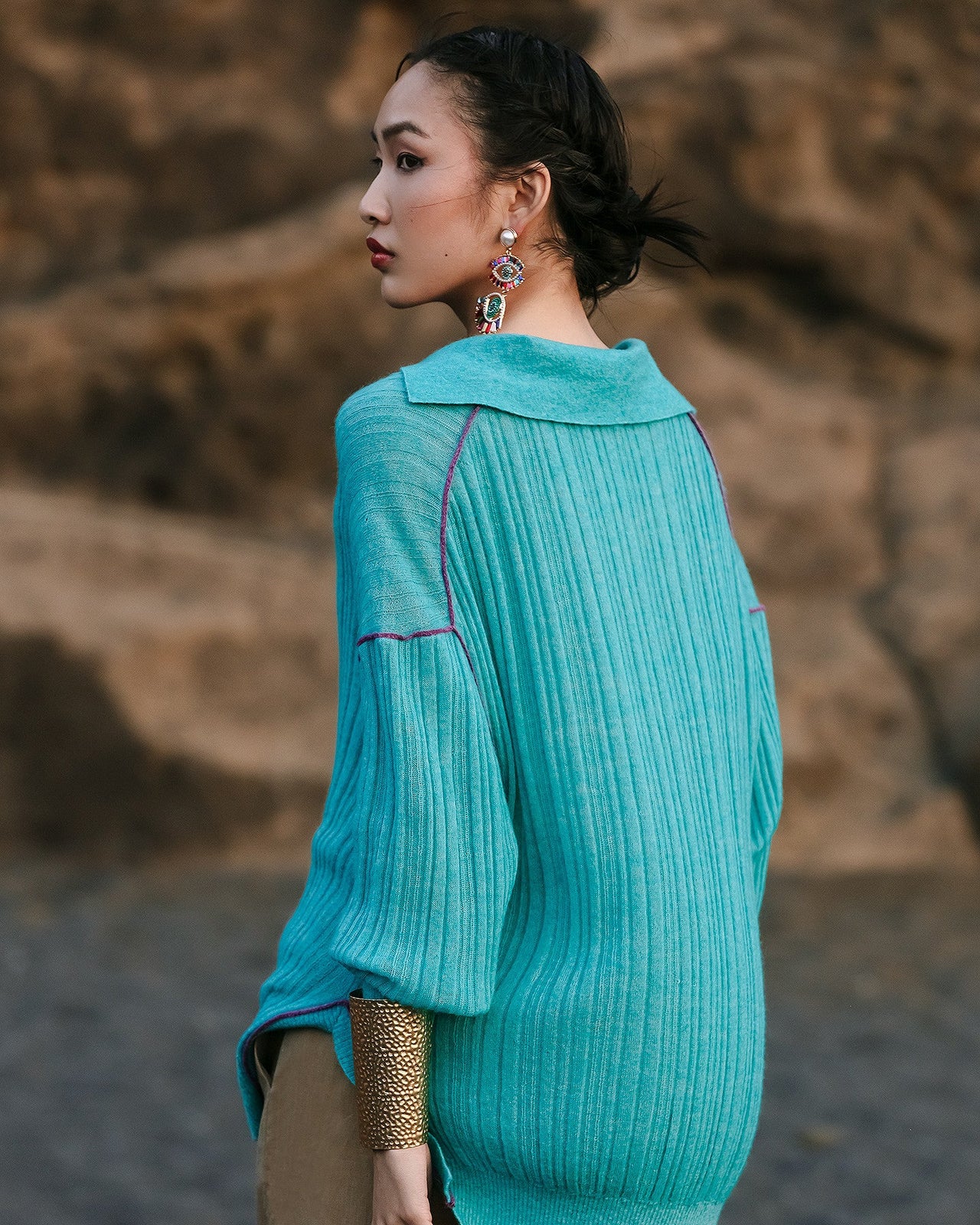 Pull polo Mes Demoiselles en mélange alpaga, côtes irrégulières - Pulls & gilets Mes Demoiselles - Image 3