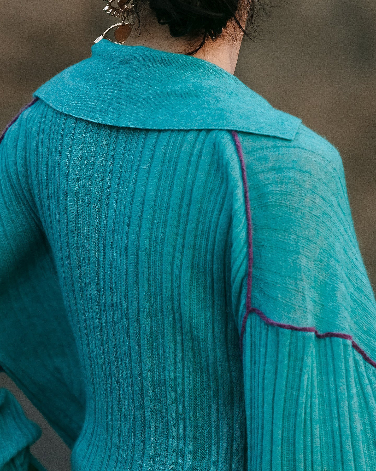 Pull Takuya - Turquoise : Pull polo Mes Demoiselles en mélange alpaga, côtes irrégulières Mes Demoiselles