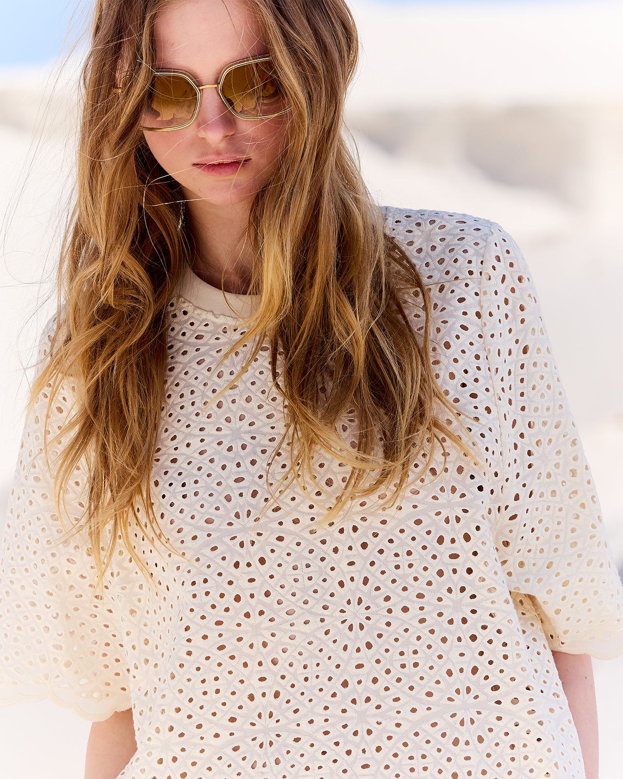 Top teeshirt en broderie anglaise blanche - Chemises & tops Mes Demoiselles - Image 2