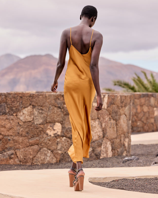 Robe longue en soie et dentelle – Ocre - Robes Mes Demoiselles - Image 1