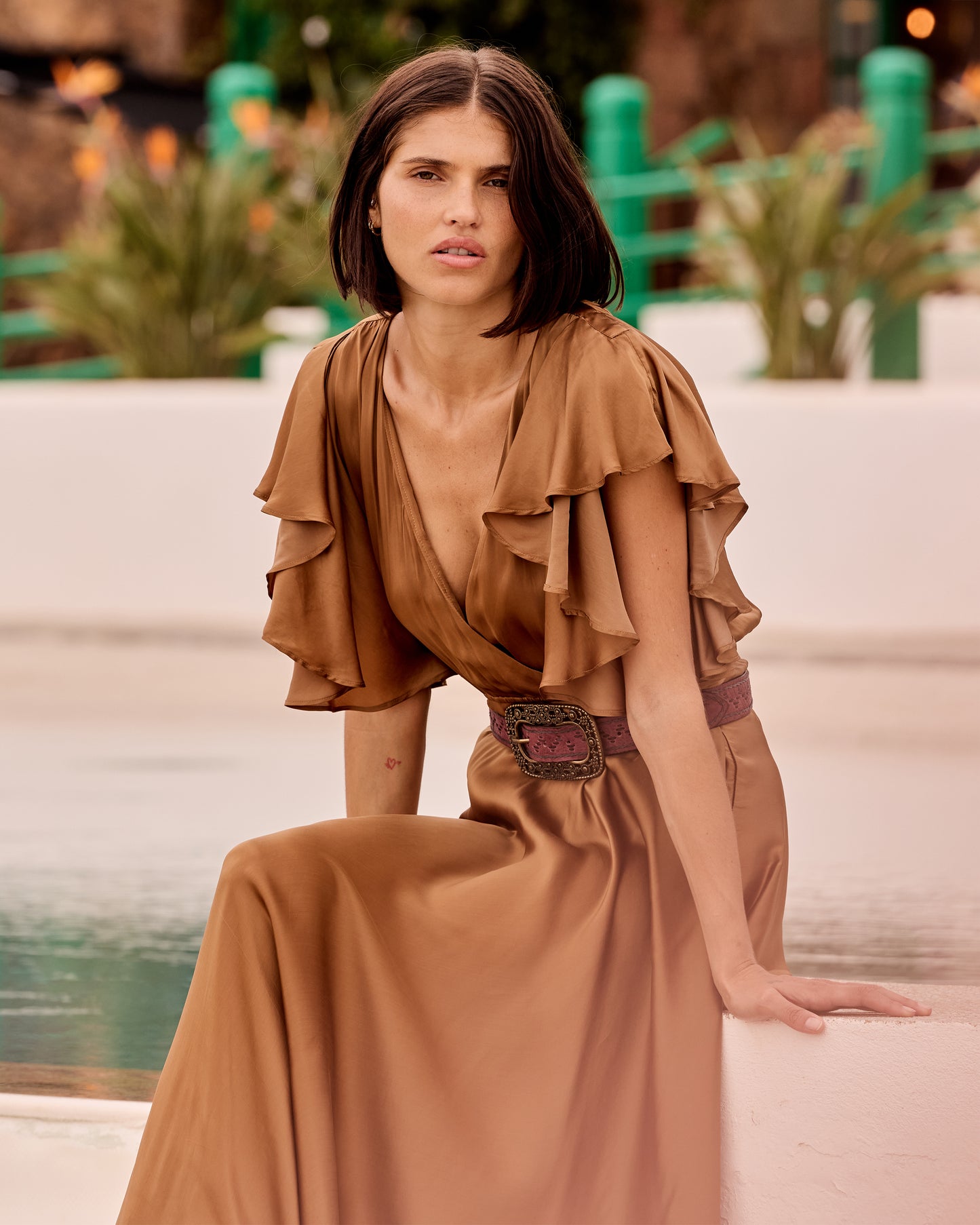 Robe Cascais - Caramel : Robe longue fluide en satin – Caramel Mes Demoiselles