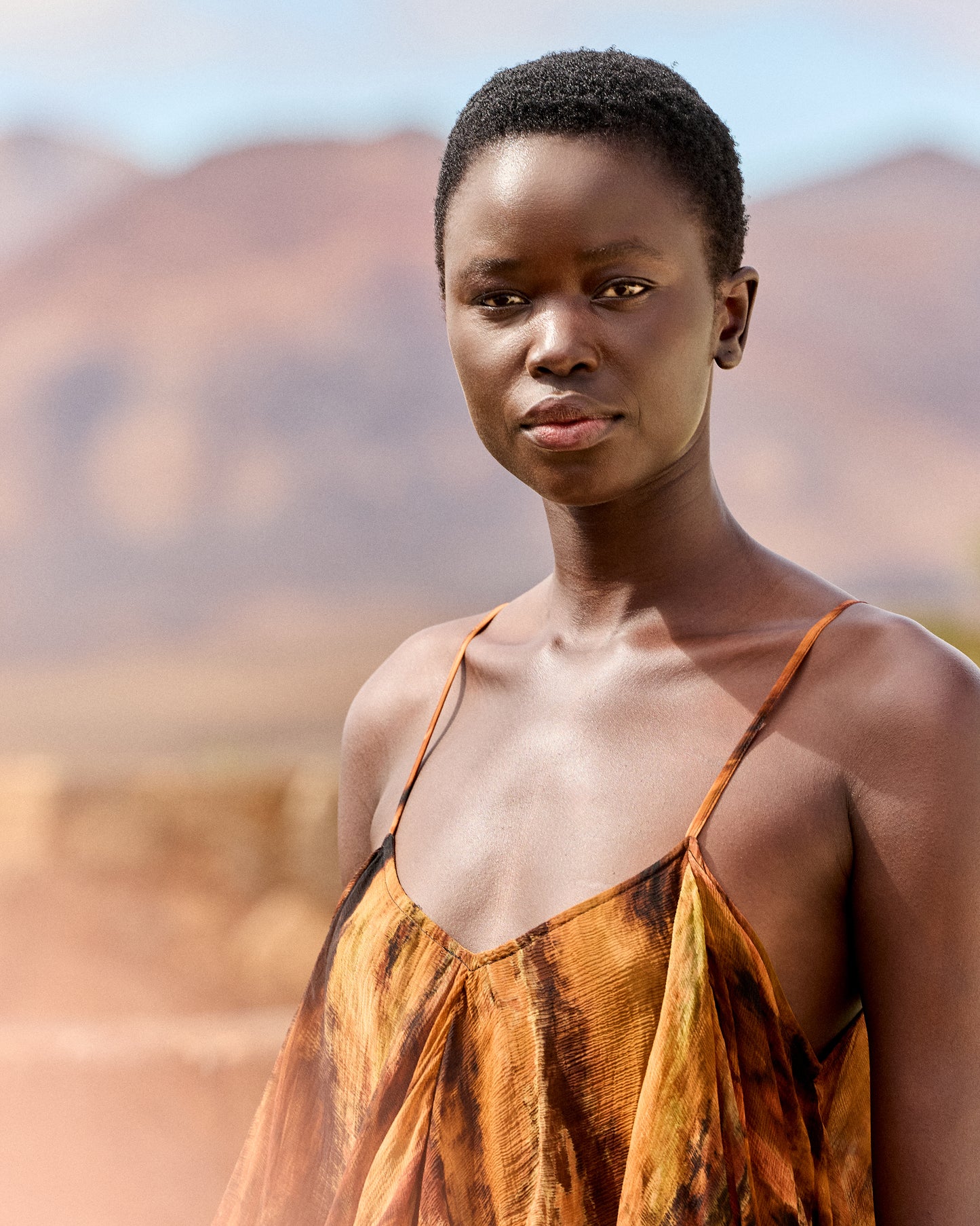 Robe Lany - Marron : Robe longue en viscose georgette tie & dye – Multicolore Mes Demoiselles