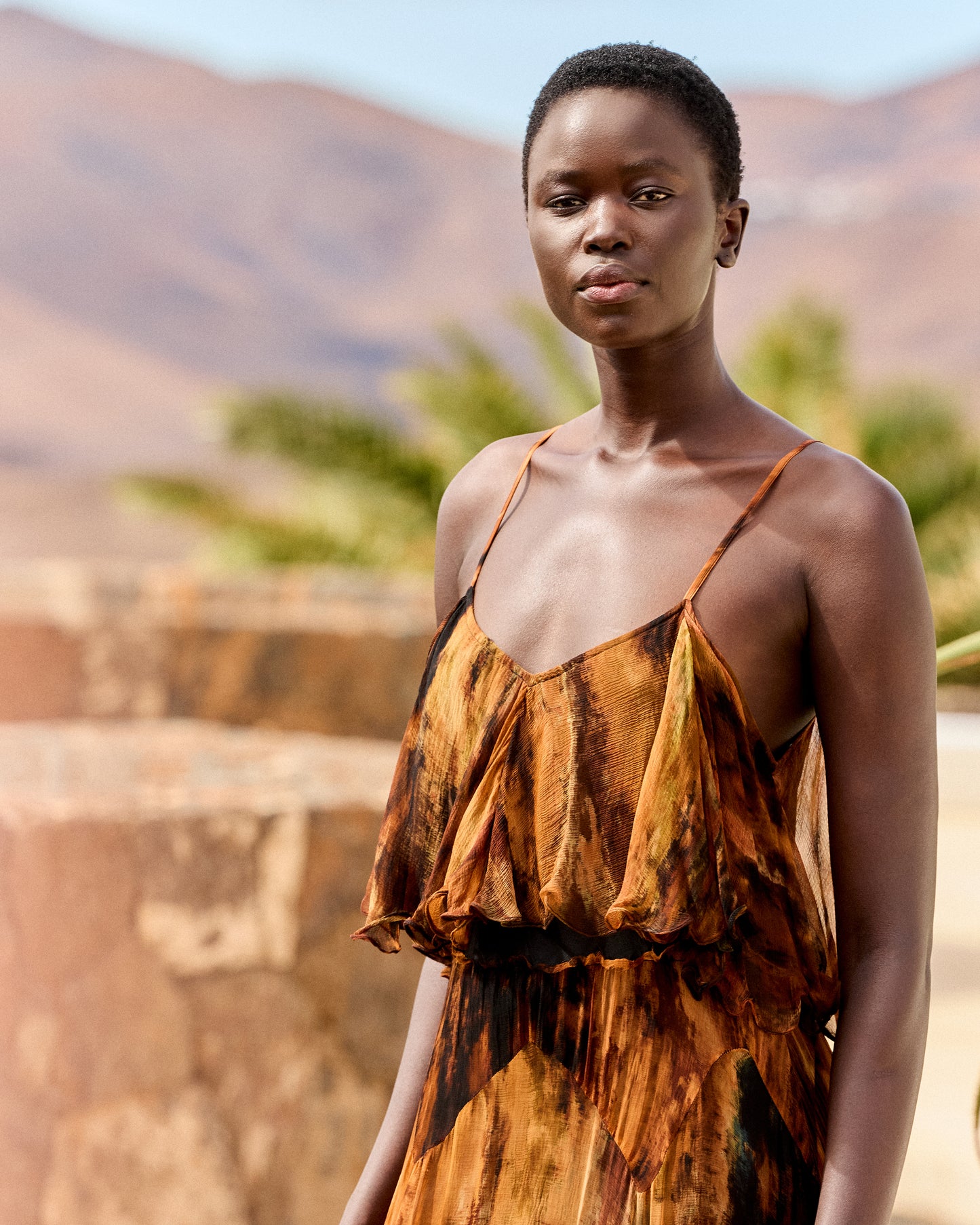 Robe Lany - Marron : Robe longue en viscose georgette tie & dye – Multicolore Mes Demoiselles
