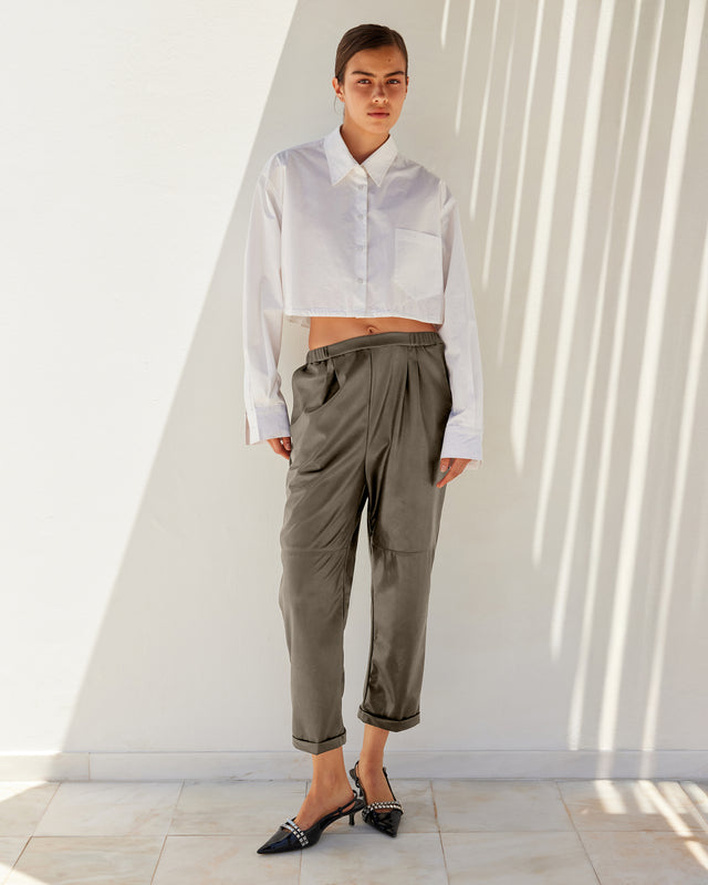 Pantalon droit en simili cuir – chocolat - Pantalons & combinaisons Mes Demoiselles - Image 1
