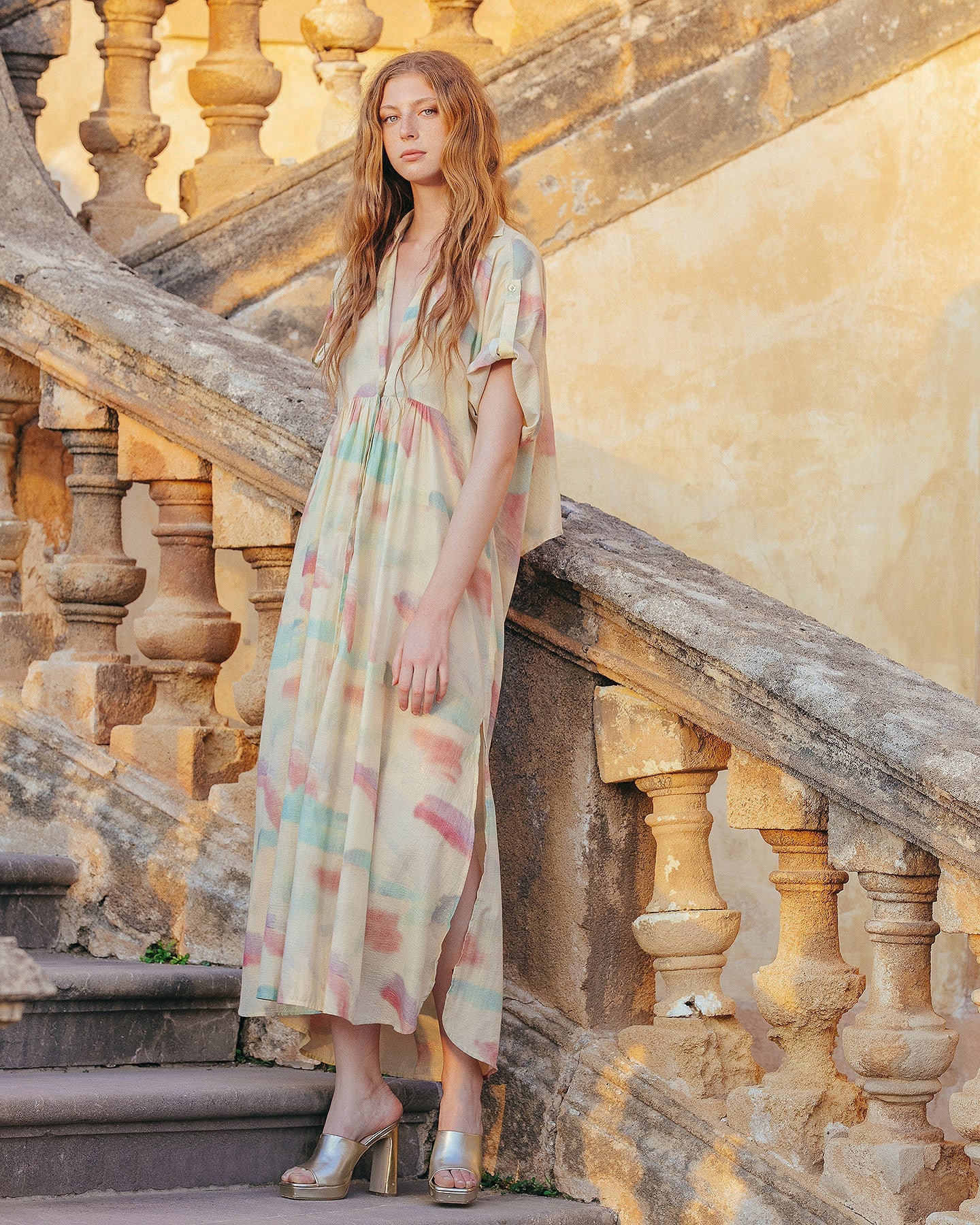Robe Darelle - Jaune : Robe longue souple en coton lurex Mes Demoiselles
