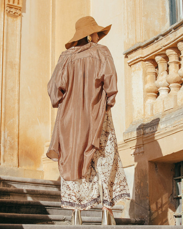 Longue chemise en soie rayée chocolat - Robes Mes Demoiselles - Image 2