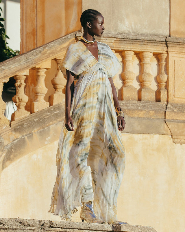 Robe longue en viscose chiffon imprimée - Robes Mes Demoiselles - Image 1