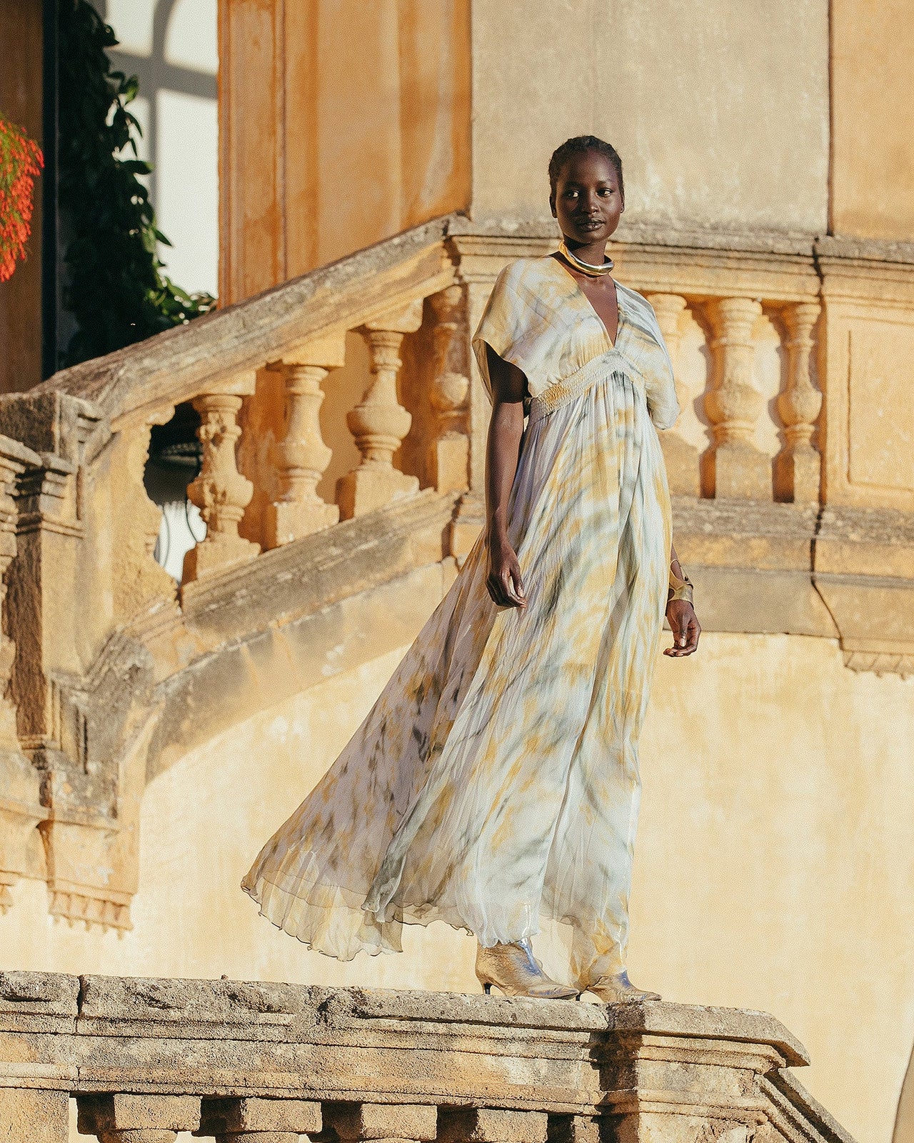 Robe Ines - Ocre : Robe longue en viscose chiffon imprimée Mes Demoiselles - Image 4