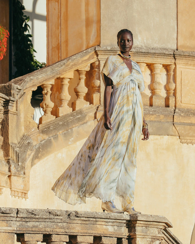 Robe Ines - Ocre : Robe longue en viscose chiffon imprimée Mes Demoiselles - Image 3
