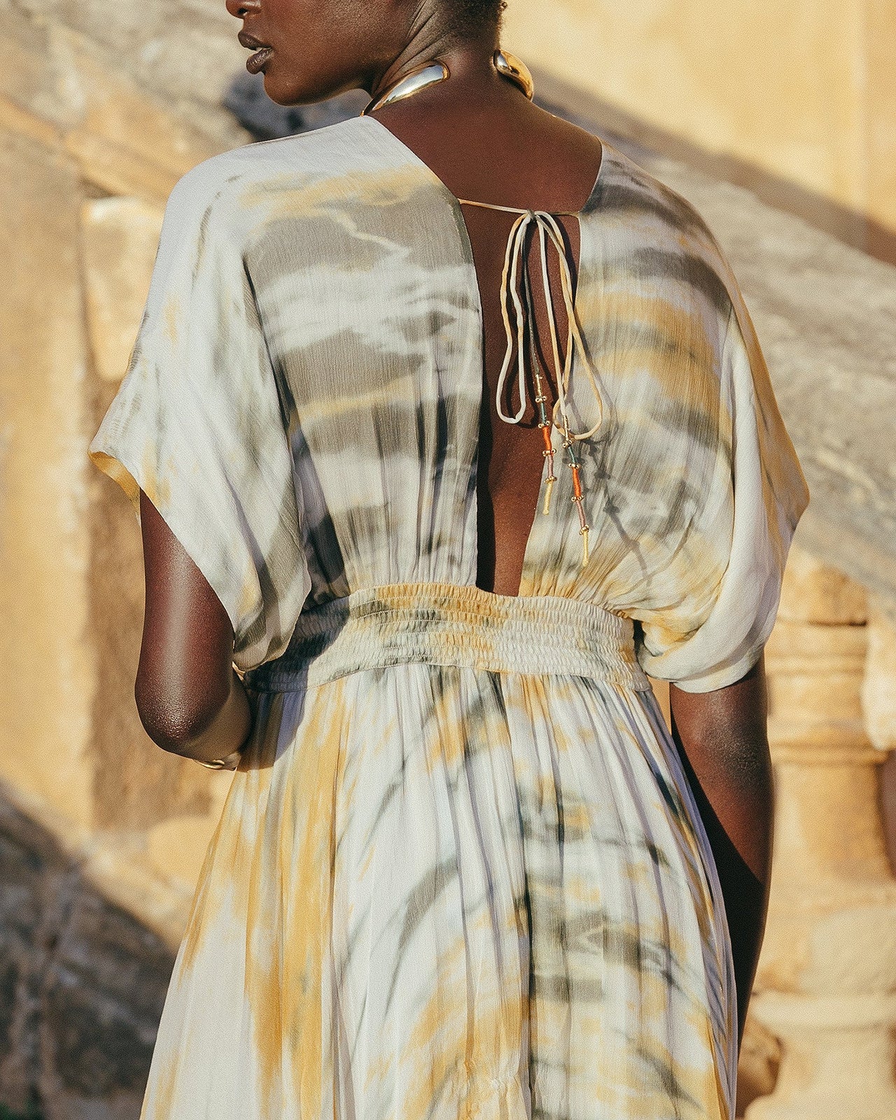 Robe Ines - Ocre : Robe longue en viscose chiffon imprimée Mes Demoiselles - Image 5