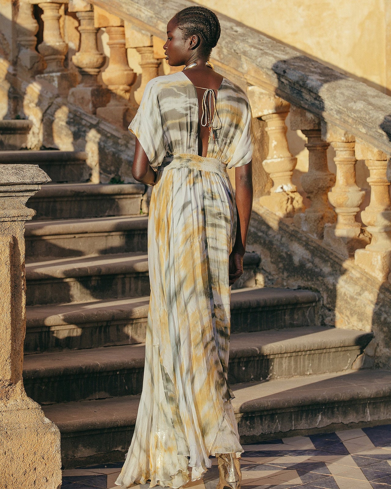 Robe Ines - Ocre : Robe longue en viscose chiffon imprimée Mes Demoiselles - Image 6
