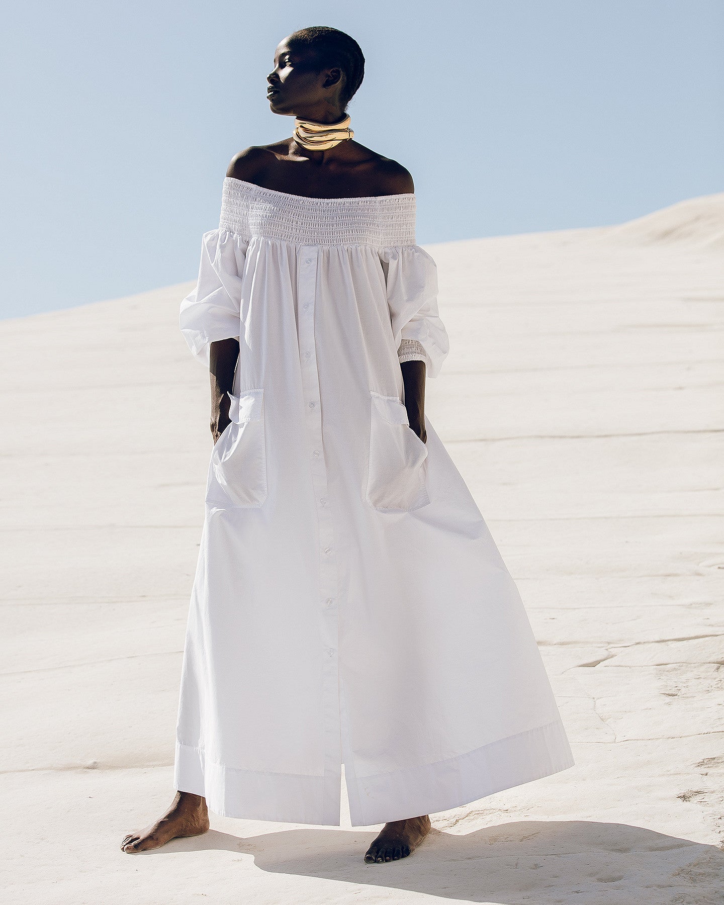 Robe longue blanche en popeline de coton craquante - Robes Mes Demoiselles