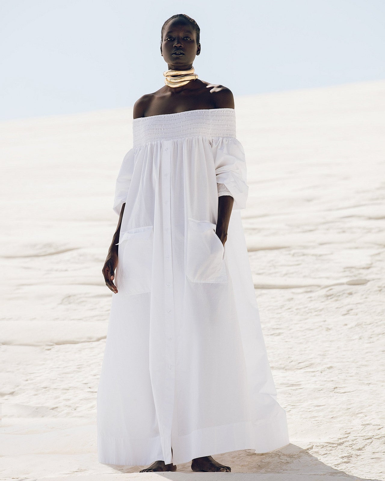 Robe Parimar - Blanc : Robe longue blanche en popeline de coton craquante Mes Demoiselles - Image 4