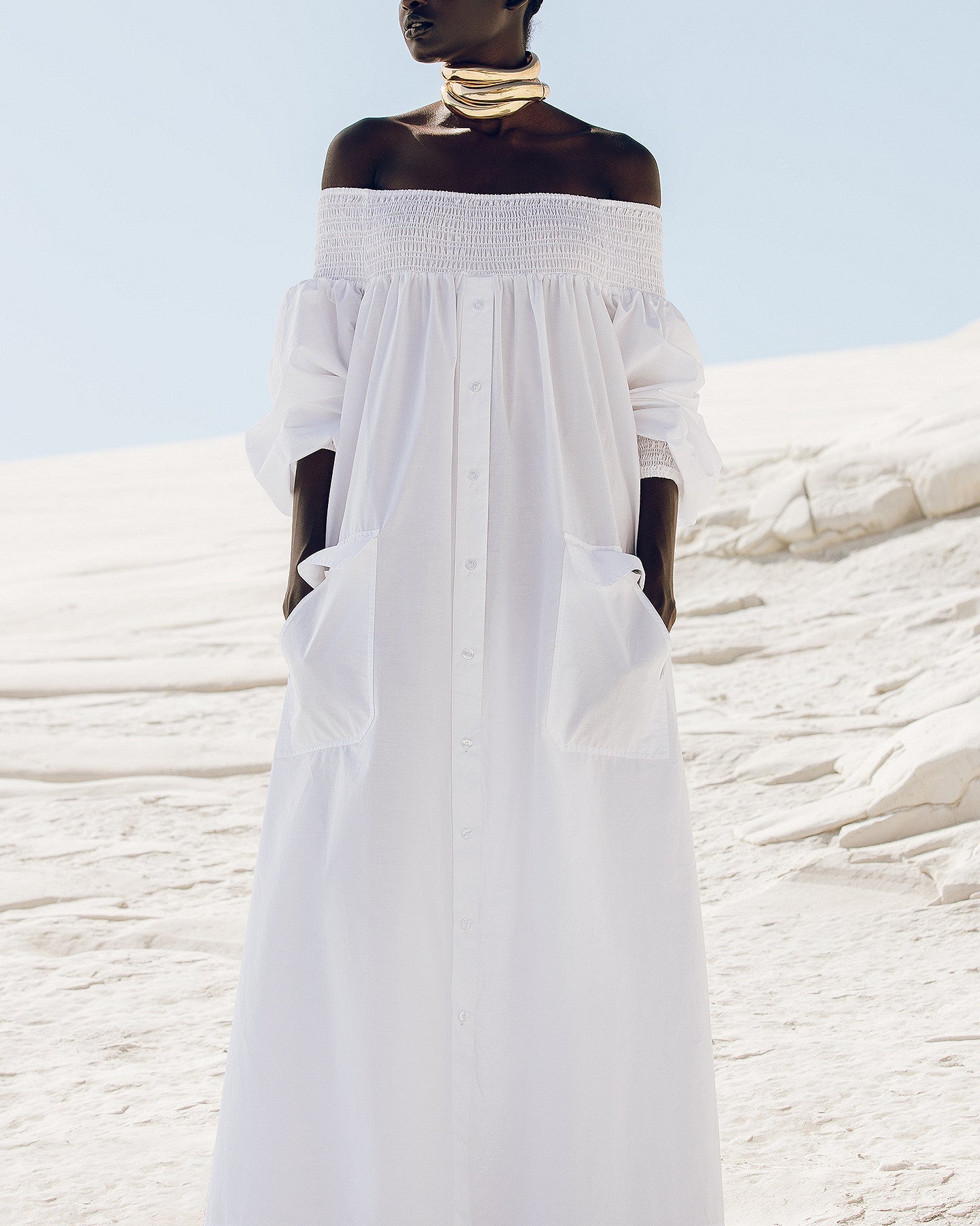 Robe Parimar - Blanc : Robe longue blanche en popeline de coton craquante Mes Demoiselles