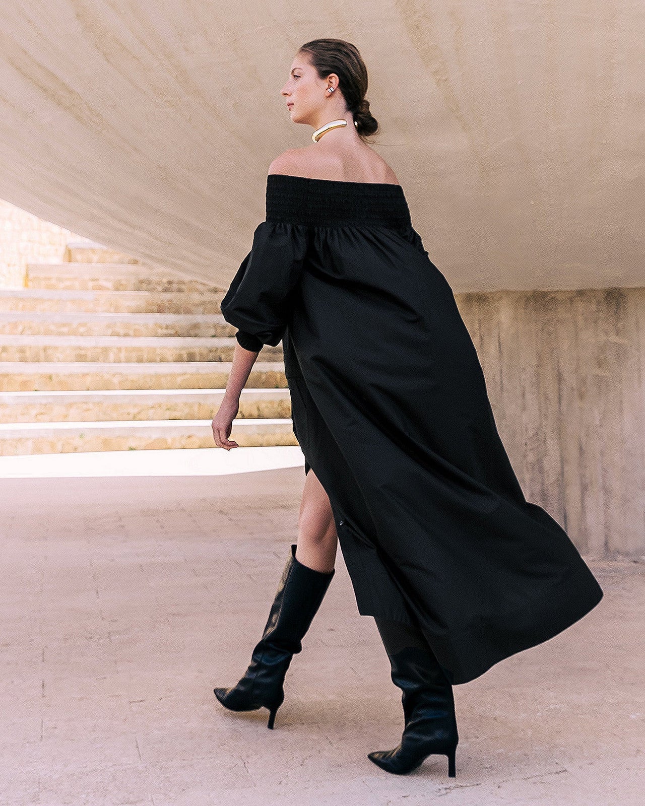 Robe longue noire en popeline de coton craquante - Robes Mes Demoiselles - Image 3