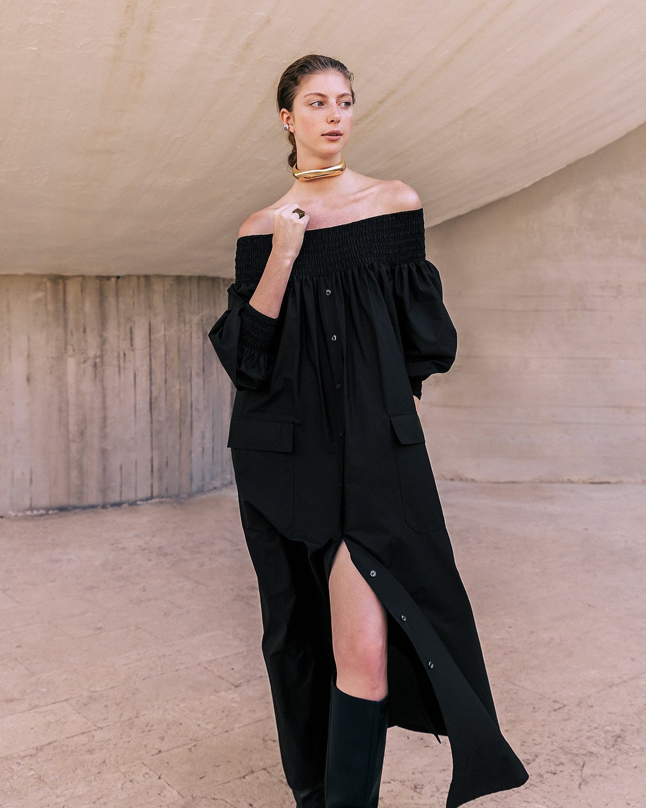 Robe Parimar - Noir : Robe longue noire en popeline de coton craquante Mes Demoiselles - Image 4