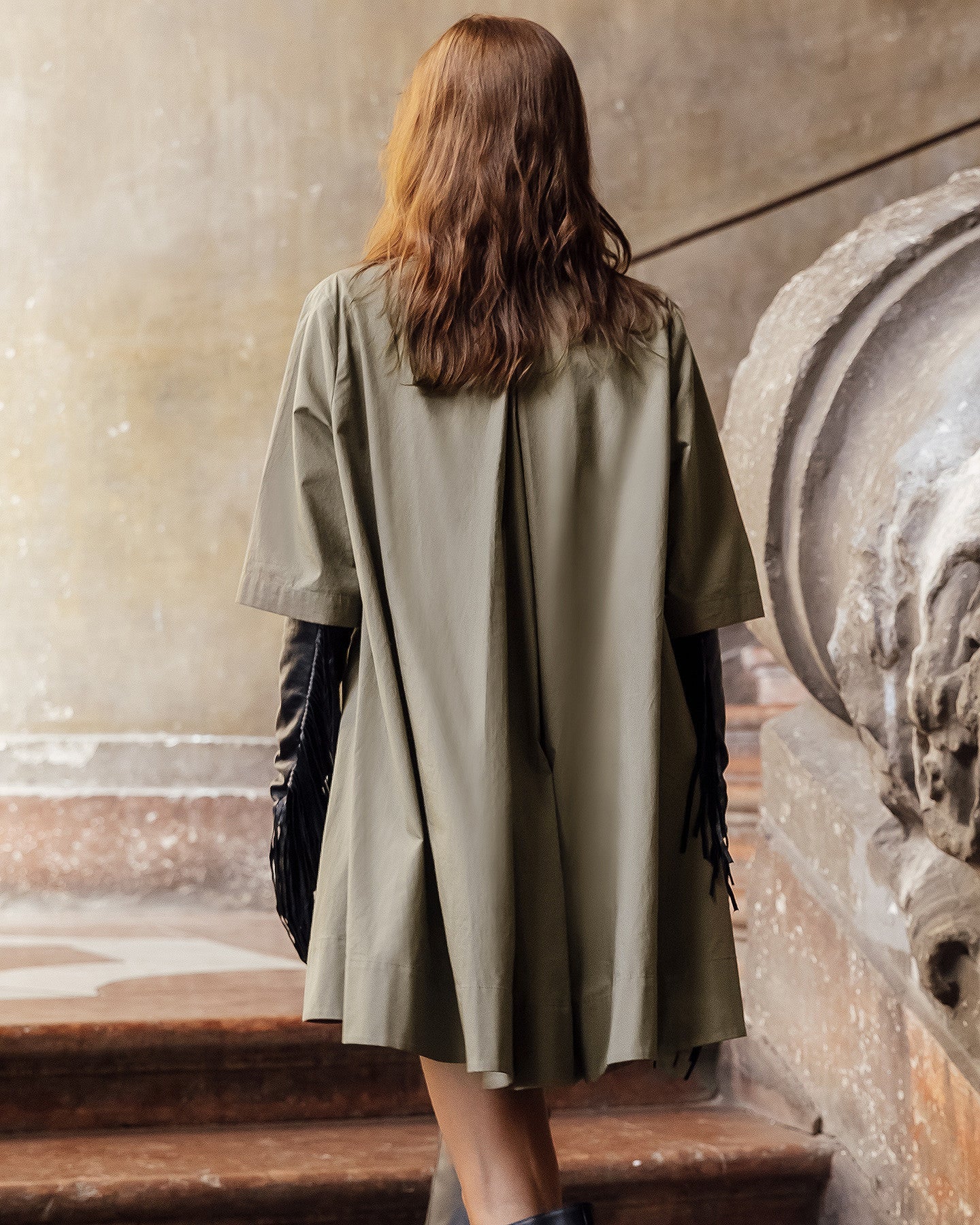 Robe Perle - Kaki : Robe courte kaki en gabardine de coton craquante Mes Demoiselles