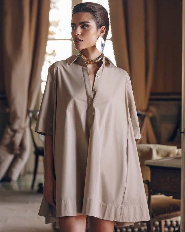 Robe courte sable en popeline de coton craquante - Robes Mes Demoiselles - Image 3